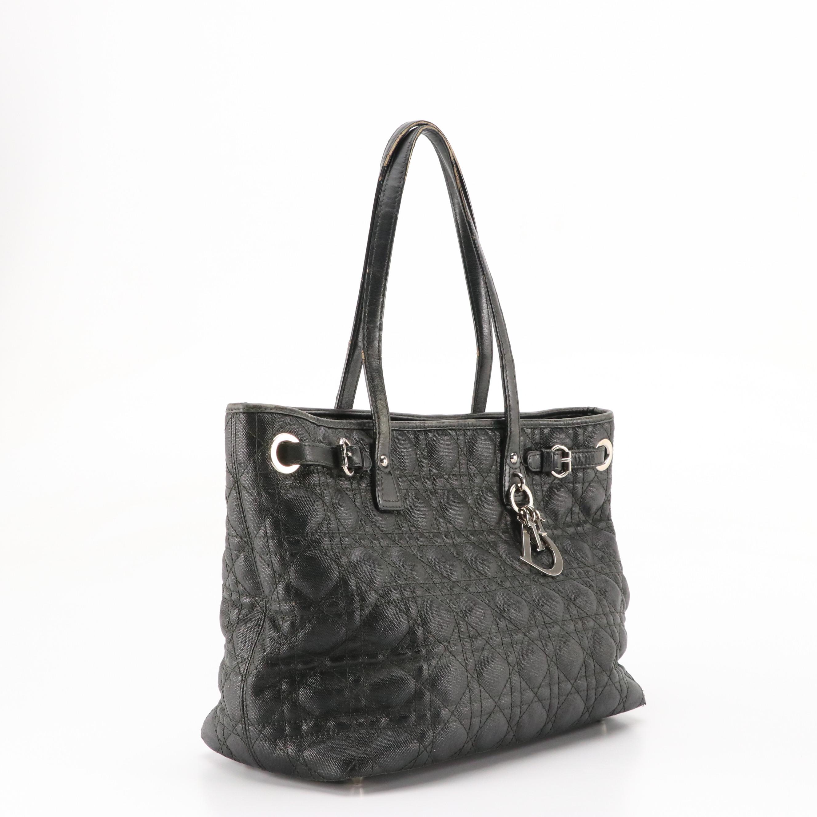 Christian Dior Panarea Tote in Black Cannage Quilted Canvas and Leather