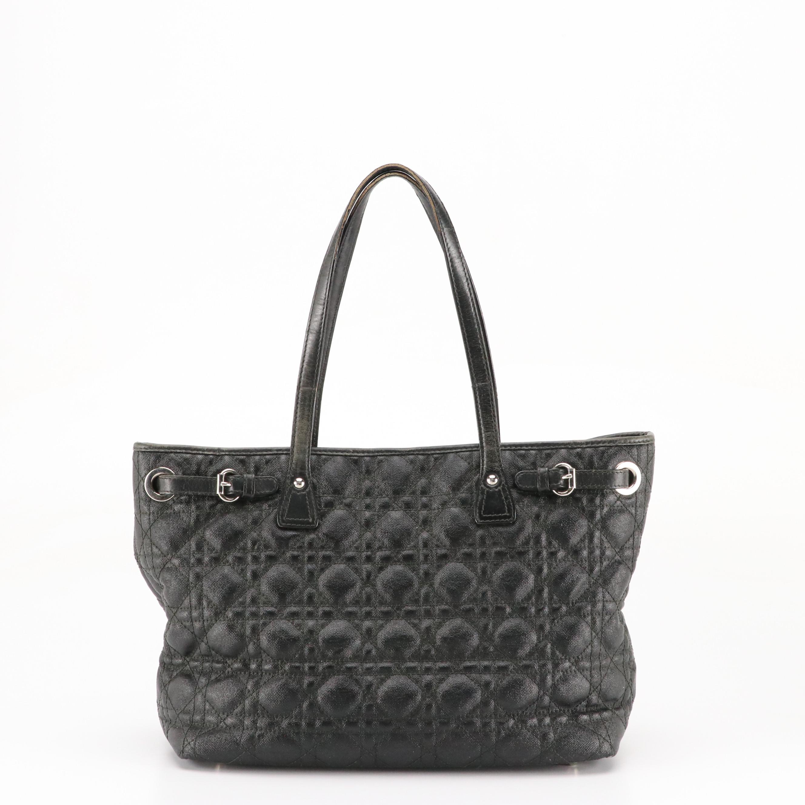 Christian Dior Panarea Tote in Black Cannage Quilted Canvas and Leather