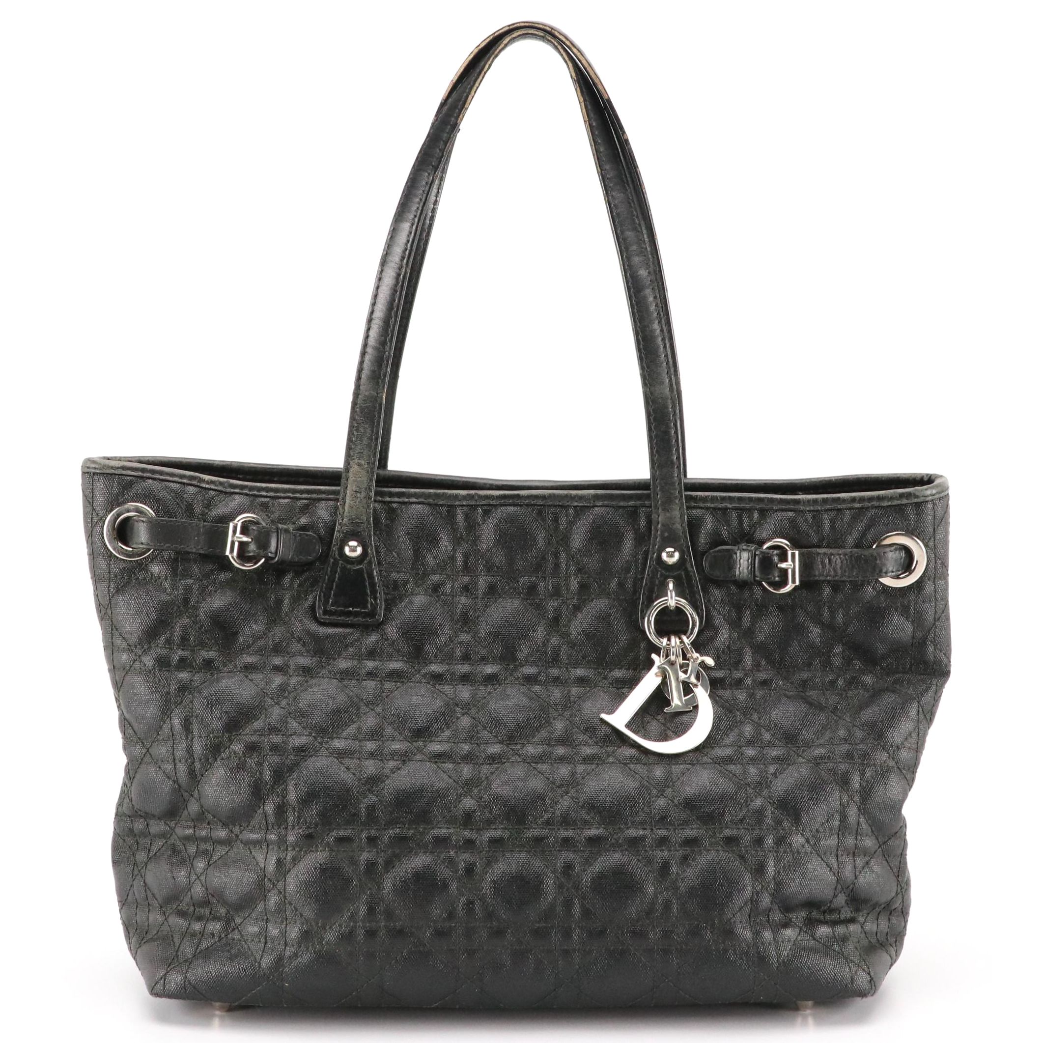 Christian Dior Panarea Tote in Black Cannage Quilted Canvas and Leather