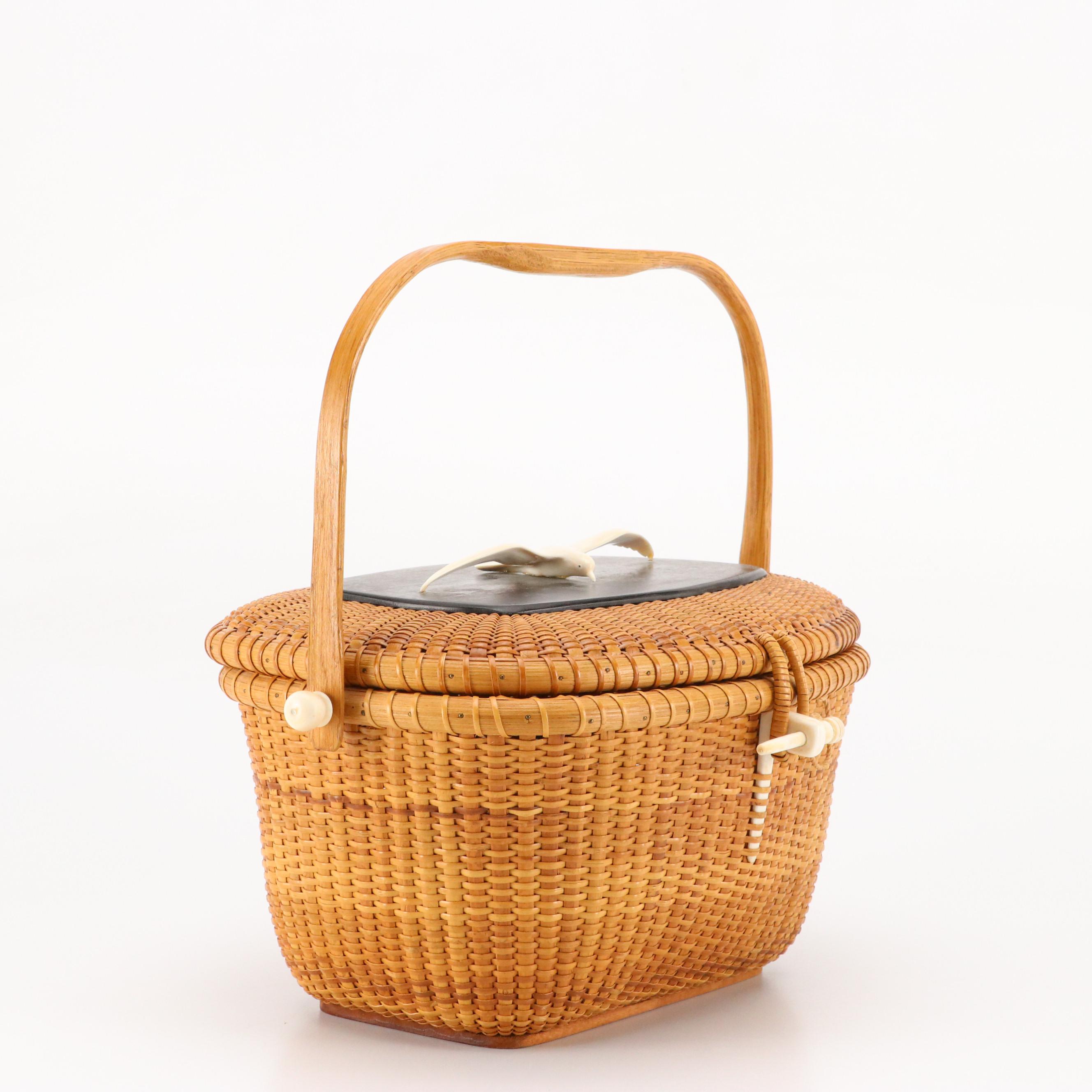 José Formoso Reyes Nantucket Basket Handbag with Bone Detailing, 1963