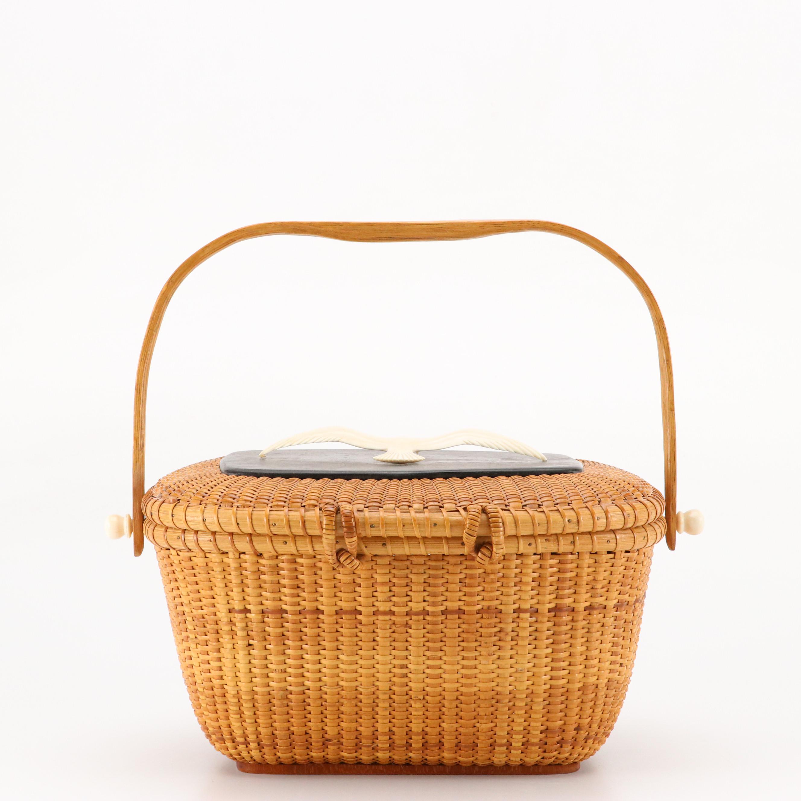 José Formoso Reyes Nantucket Basket Handbag with Bone Detailing, 1963
