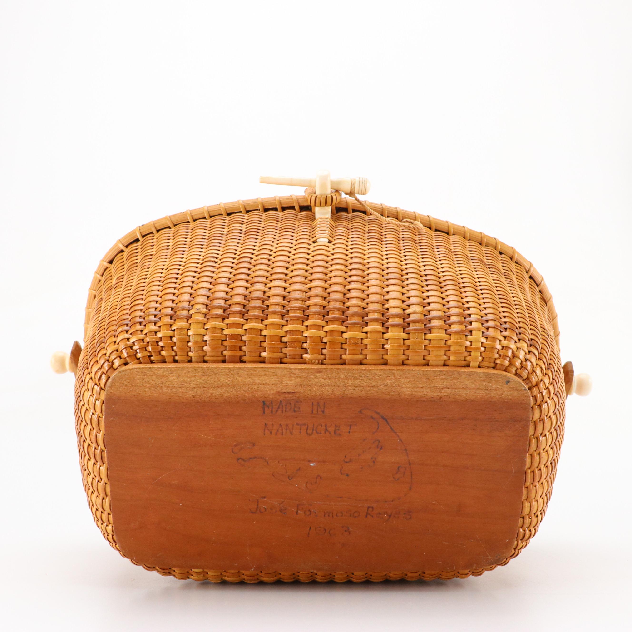 José Formoso Reyes Nantucket Basket Handbag with Bone Detailing, 1963