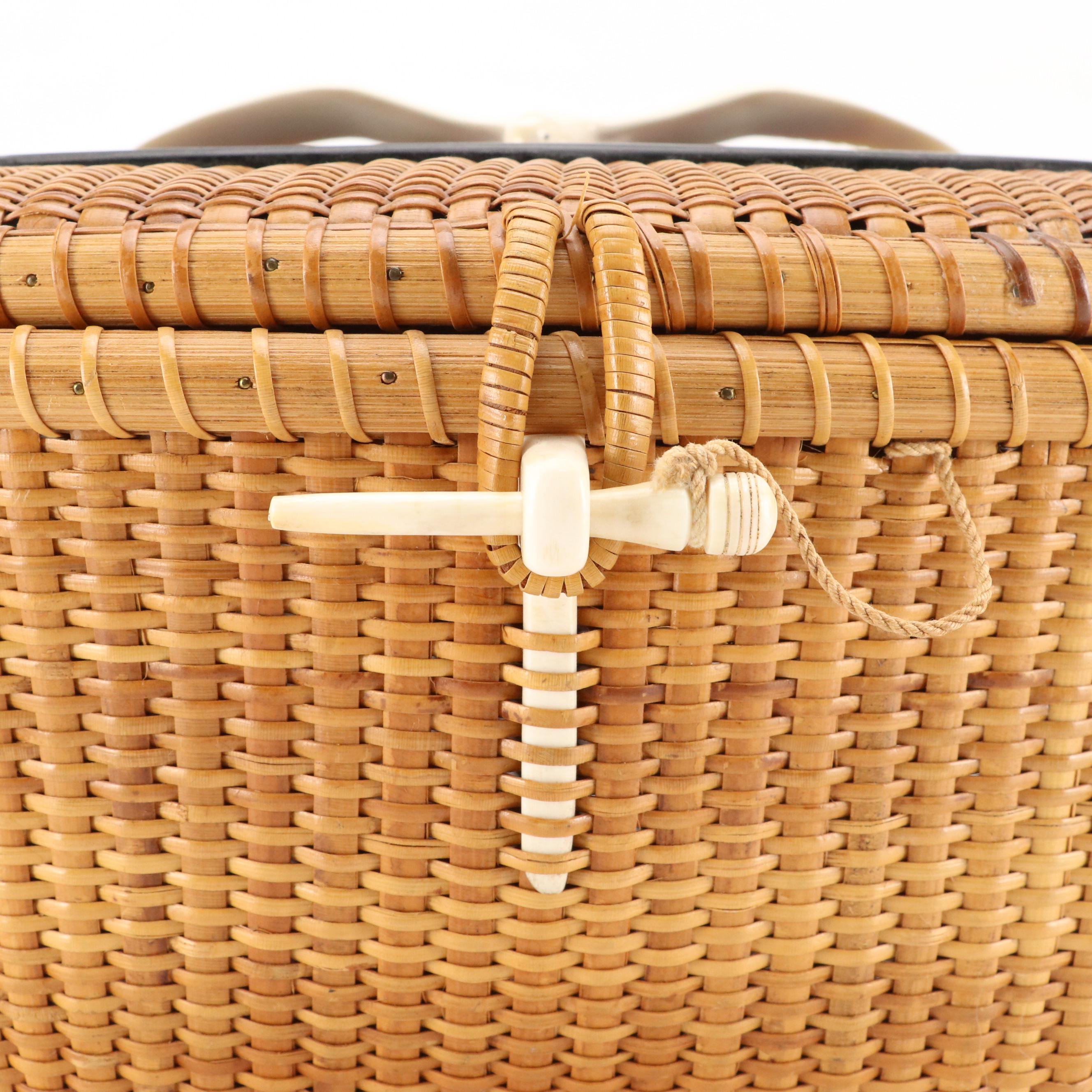 José Formoso Reyes Nantucket Basket Handbag with Bone Detailing, 1963