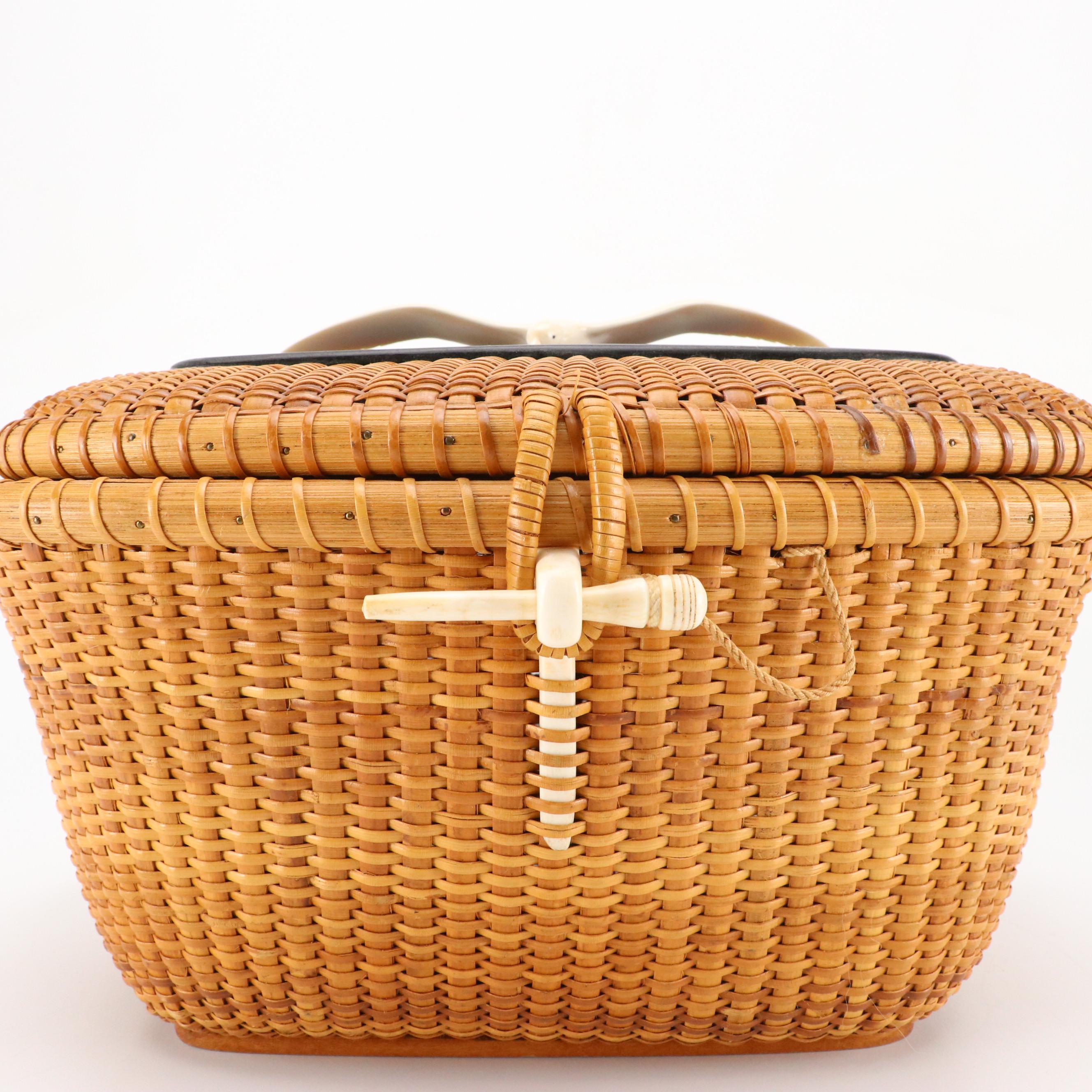 José Formoso Reyes Nantucket Basket Handbag with Bone Detailing, 1963