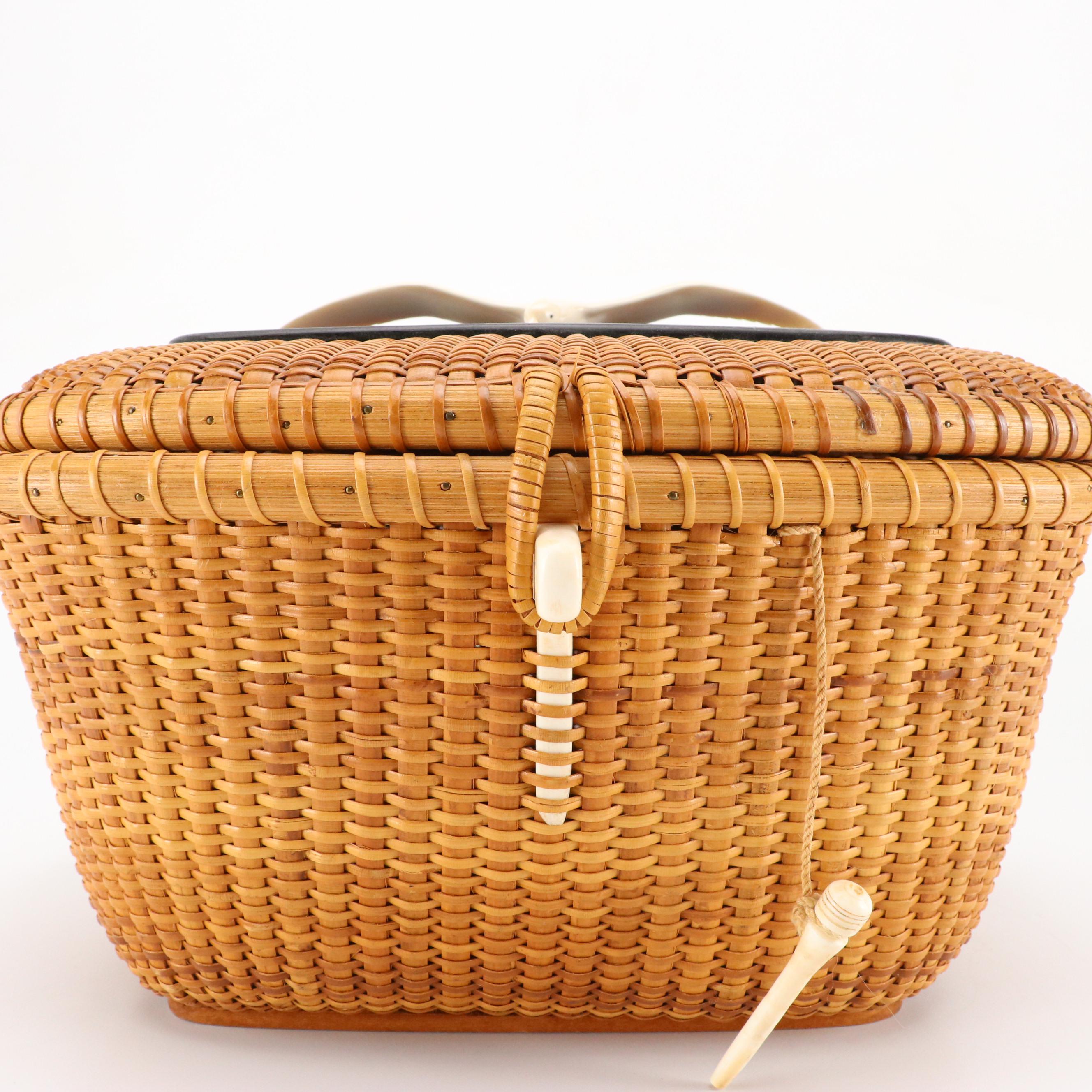 José Formoso Reyes Nantucket Basket Handbag with Bone Detailing, 1963