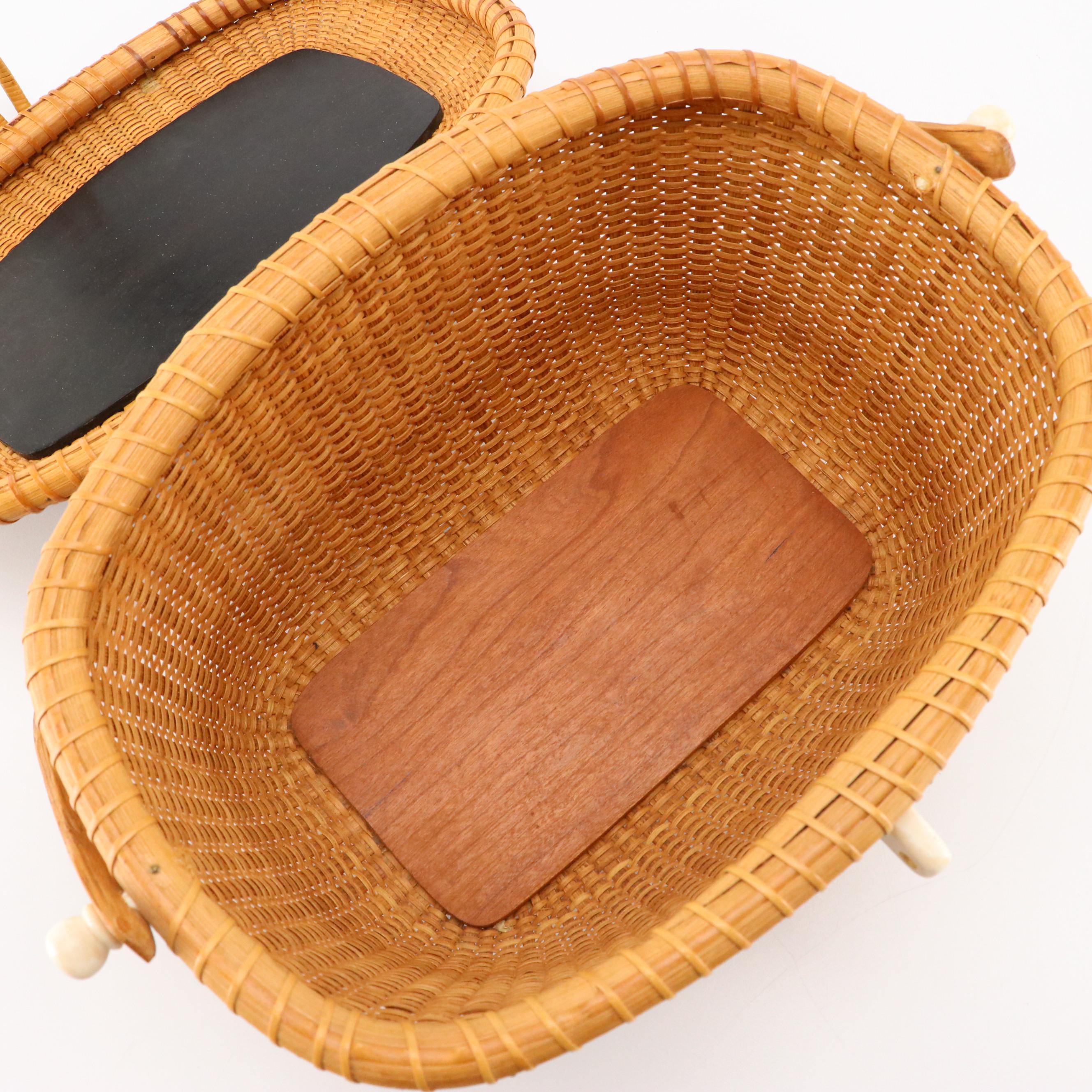 José Formoso Reyes Nantucket Basket Handbag with Bone Detailing, 1963