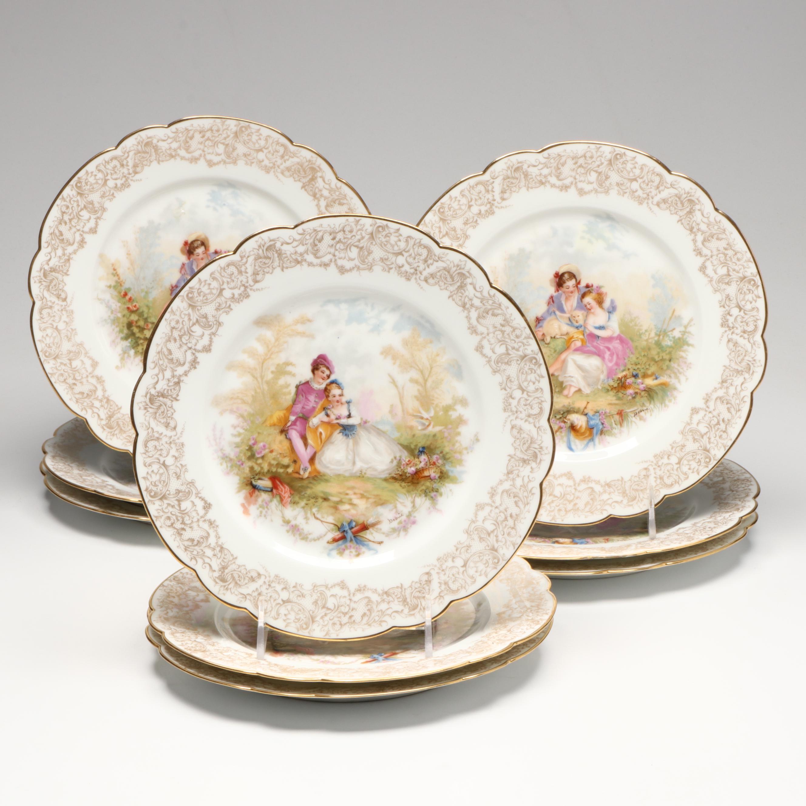 Sèvres Porcelain Château de Saint-Cloud Porcelain Plates Signed Debrie