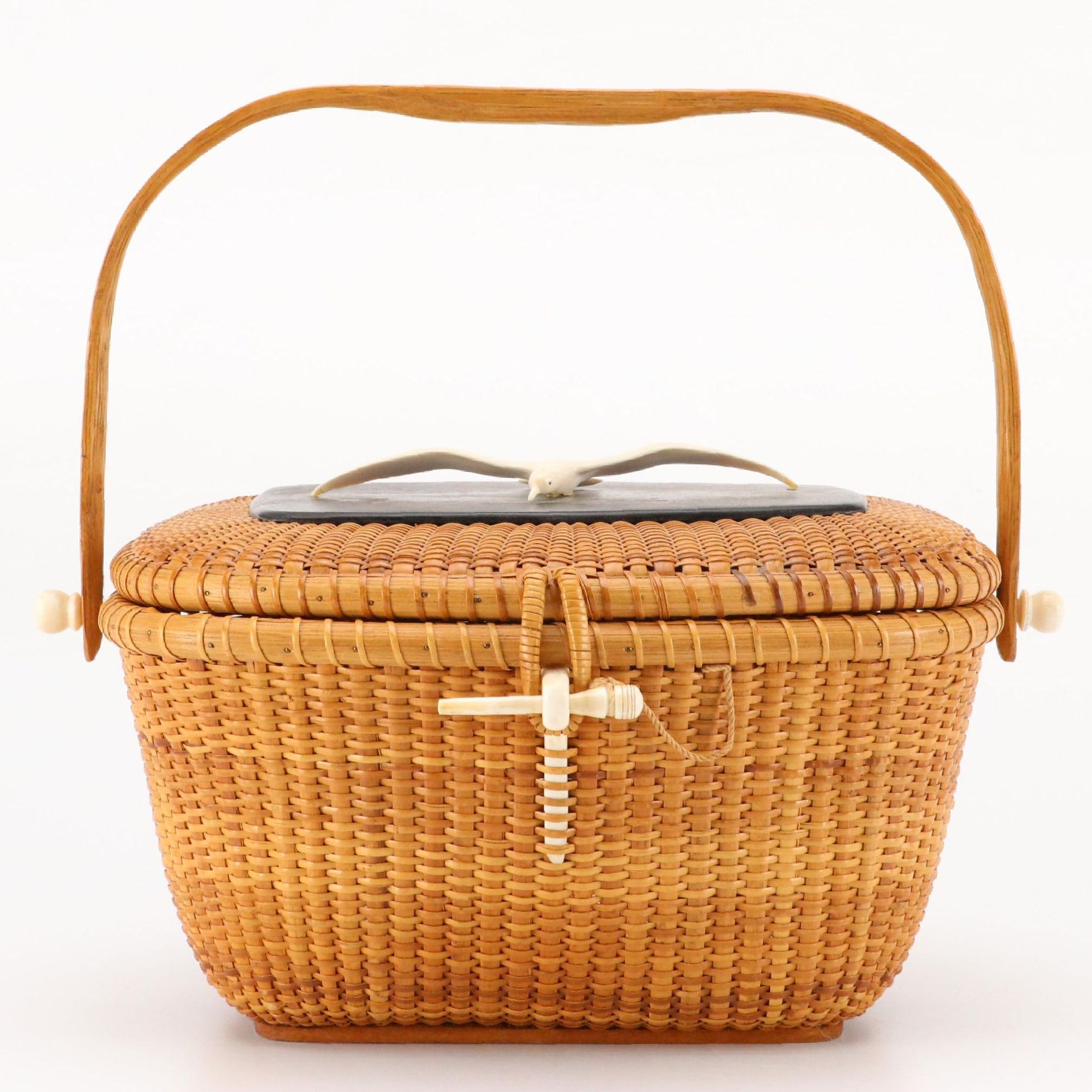 José Formoso Reyes Nantucket Basket Handbag with Bone Detailing, 1963