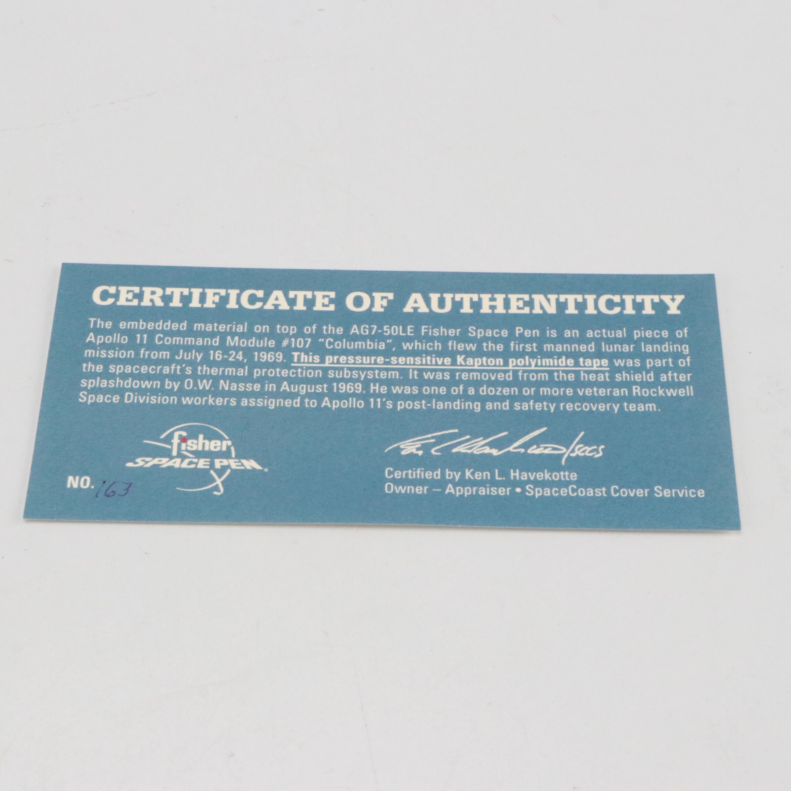 Fisher Space Program Apollo 11 Metal Ballpoint Pen with Case and Medallion