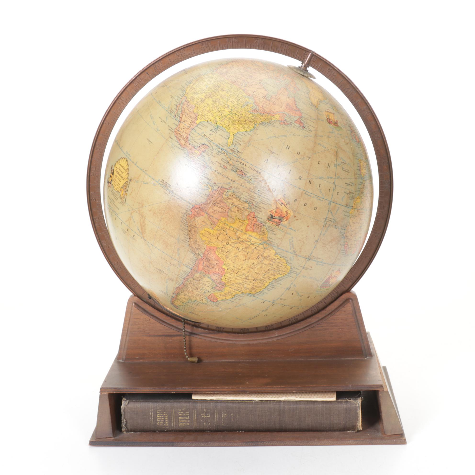 Rand McNally Globe Lamp with Hardcover Atlas, 1949