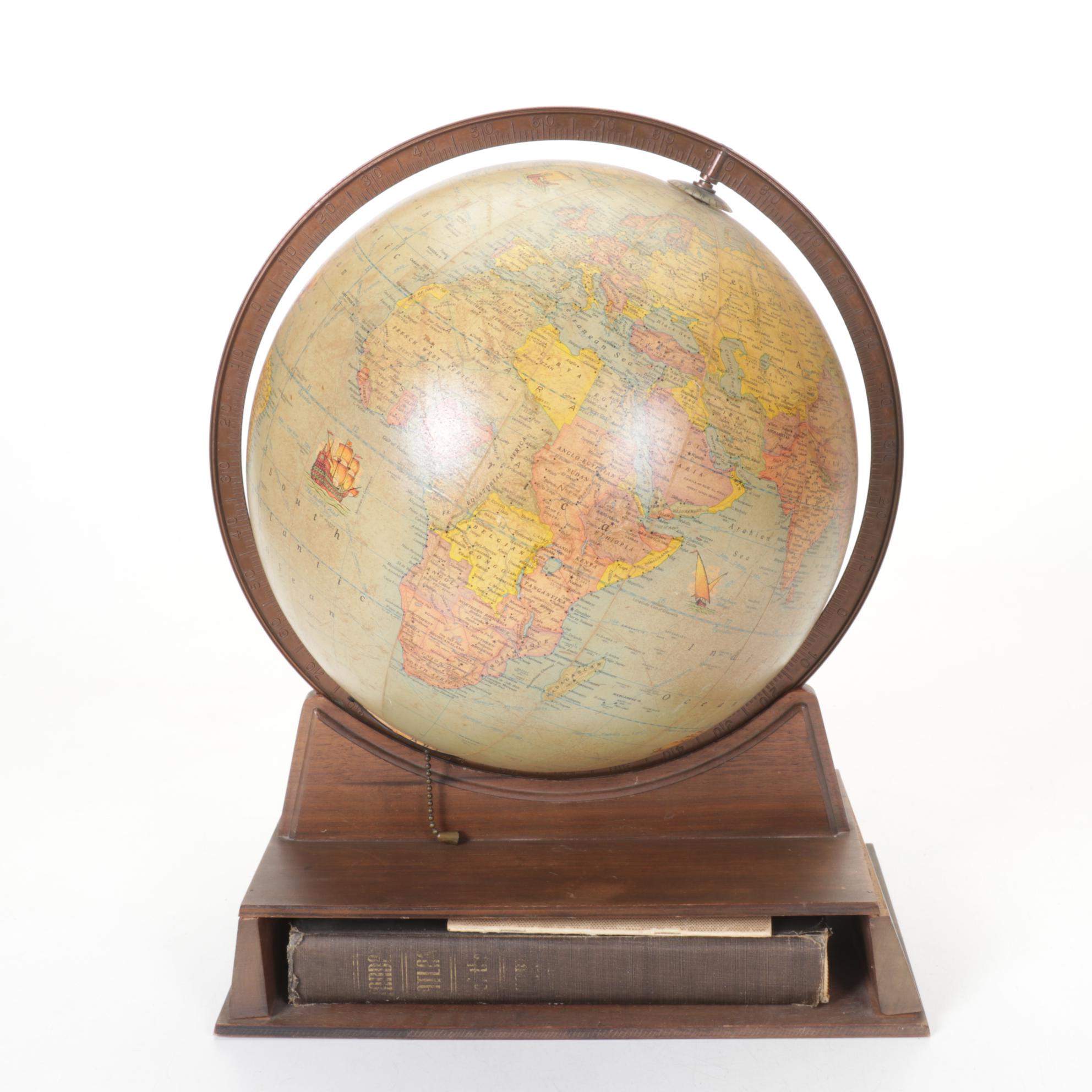 Rand McNally Globe Lamp with Hardcover Atlas, 1949