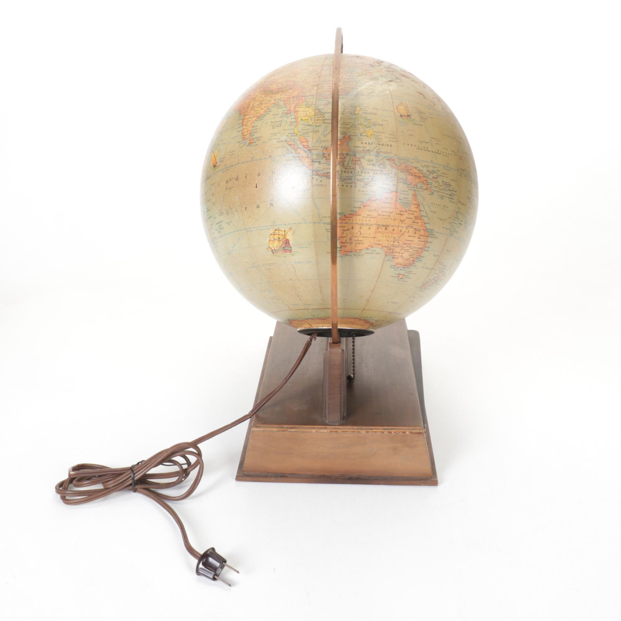 Rand McNally Globe Lamp with Hardcover Atlas, 1949