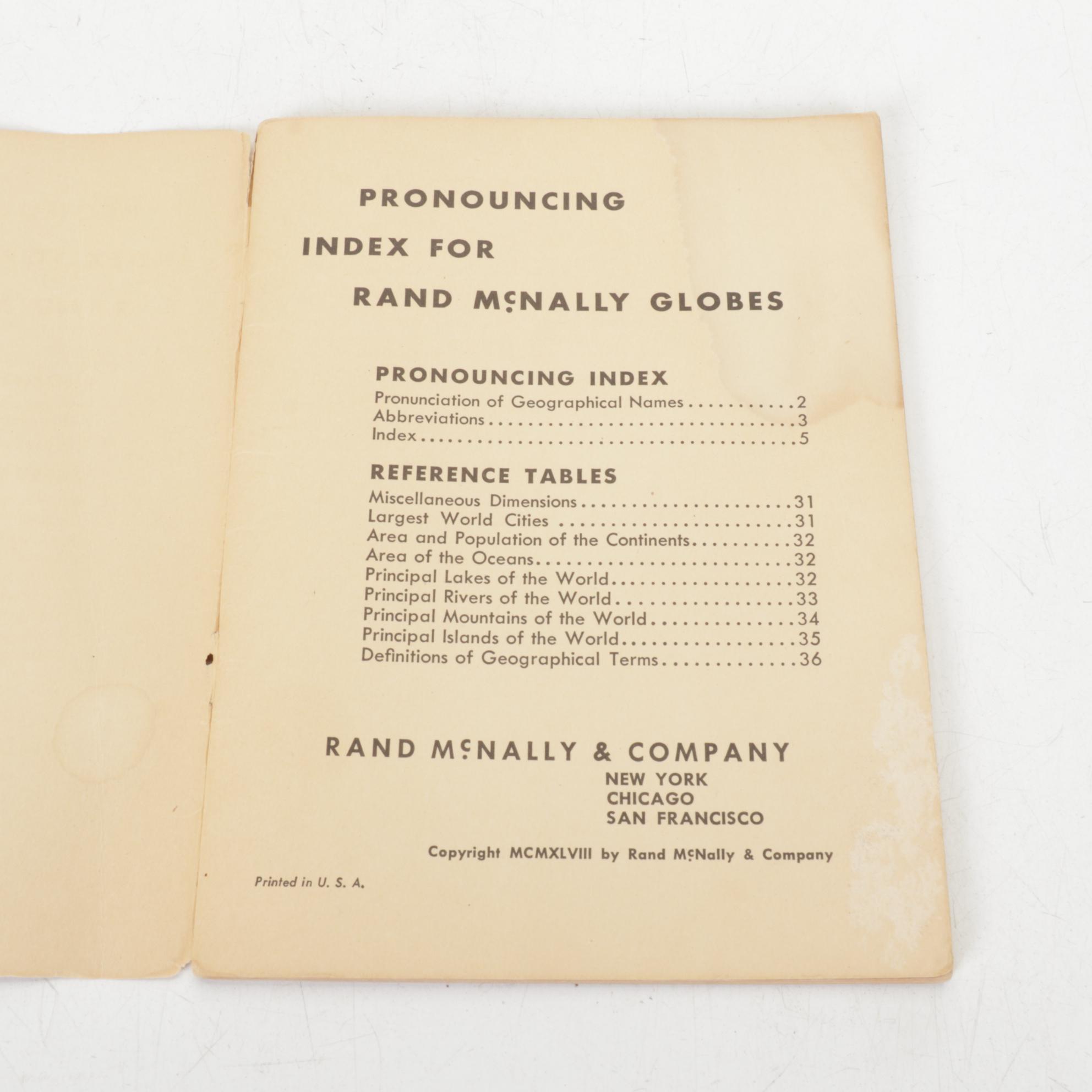 Rand McNally Globe Lamp with Hardcover Atlas, 1949