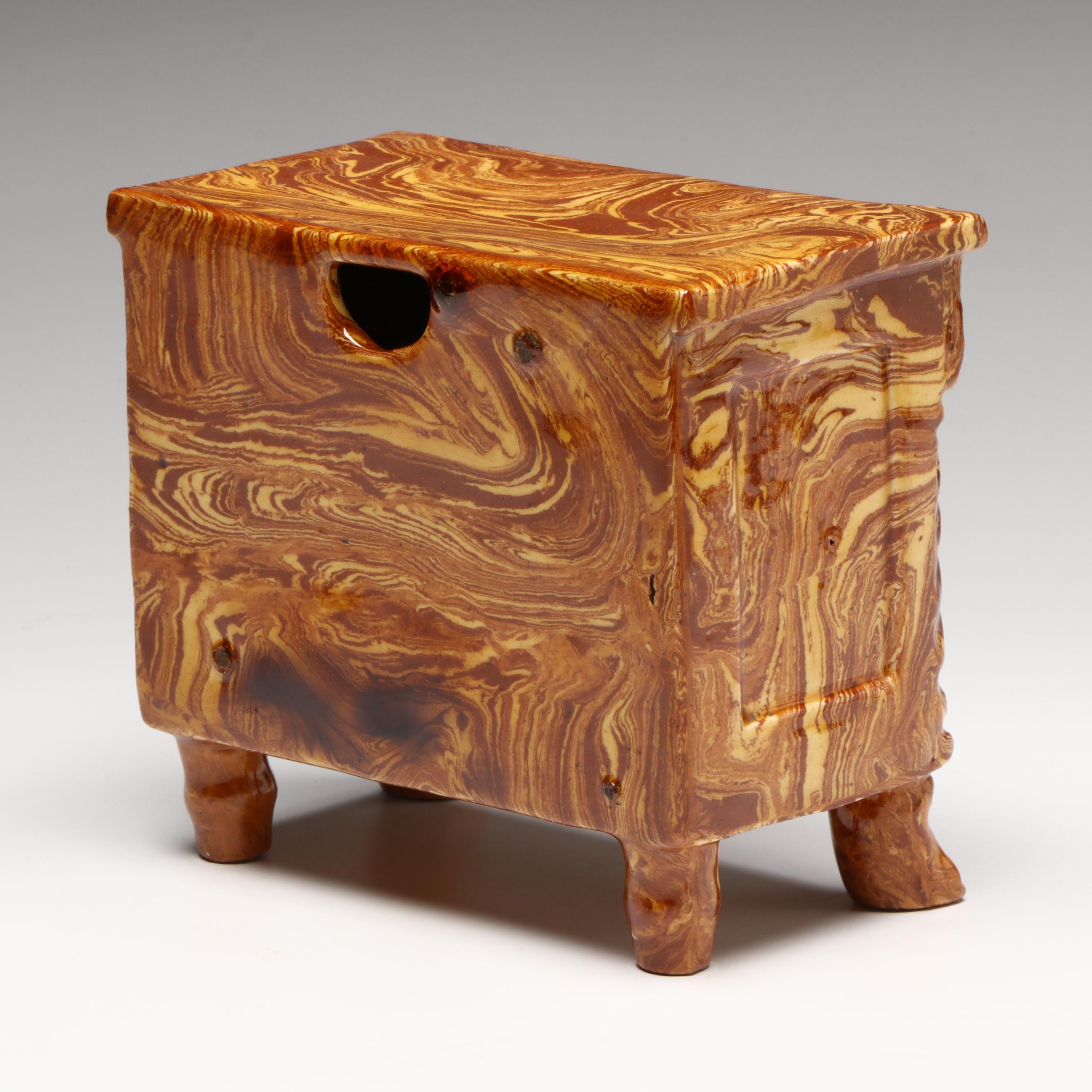 Pennsylvania Swirled Redware Chest of Drawers Bank, 19th Century