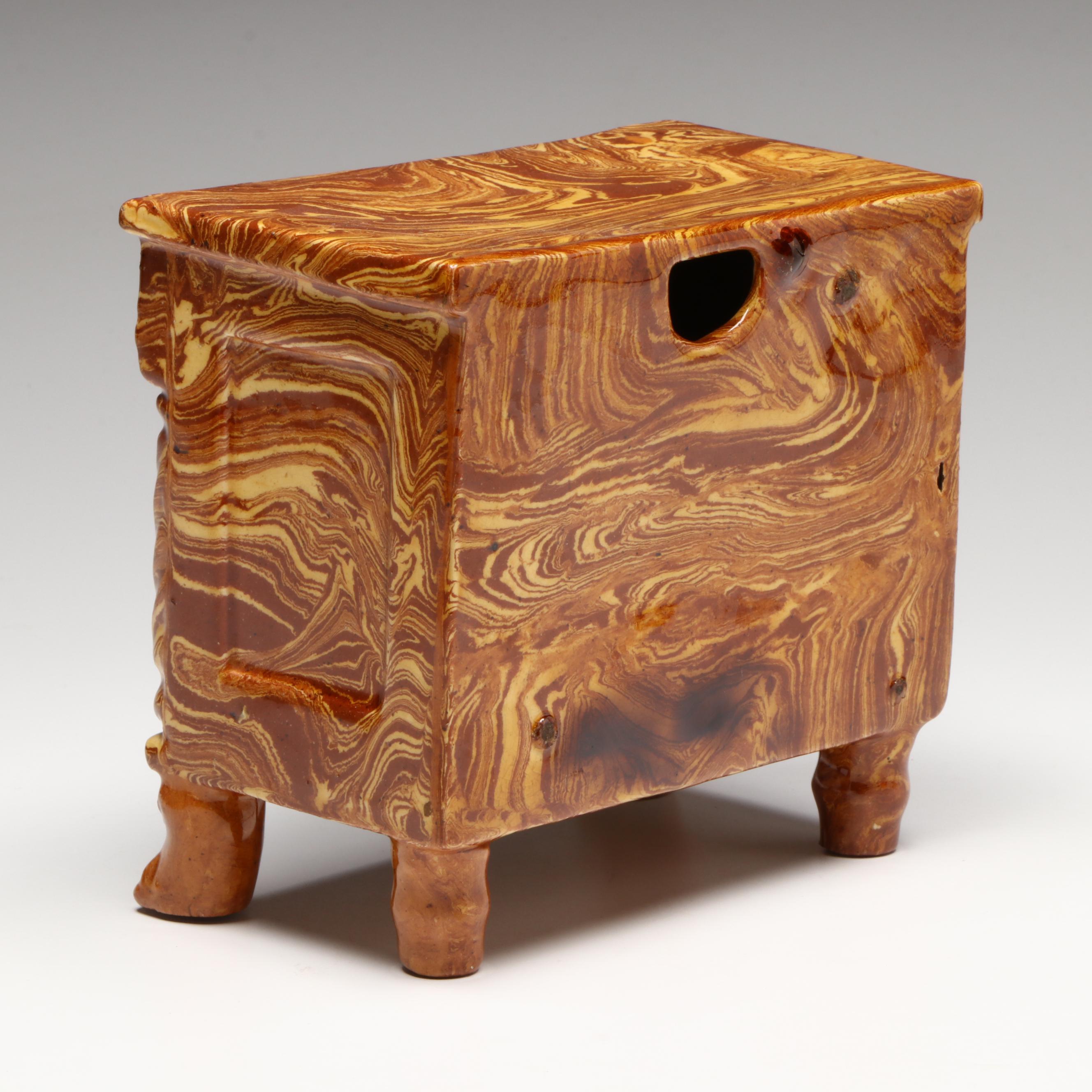 Pennsylvania Swirled Redware Chest of Drawers Bank, 19th Century