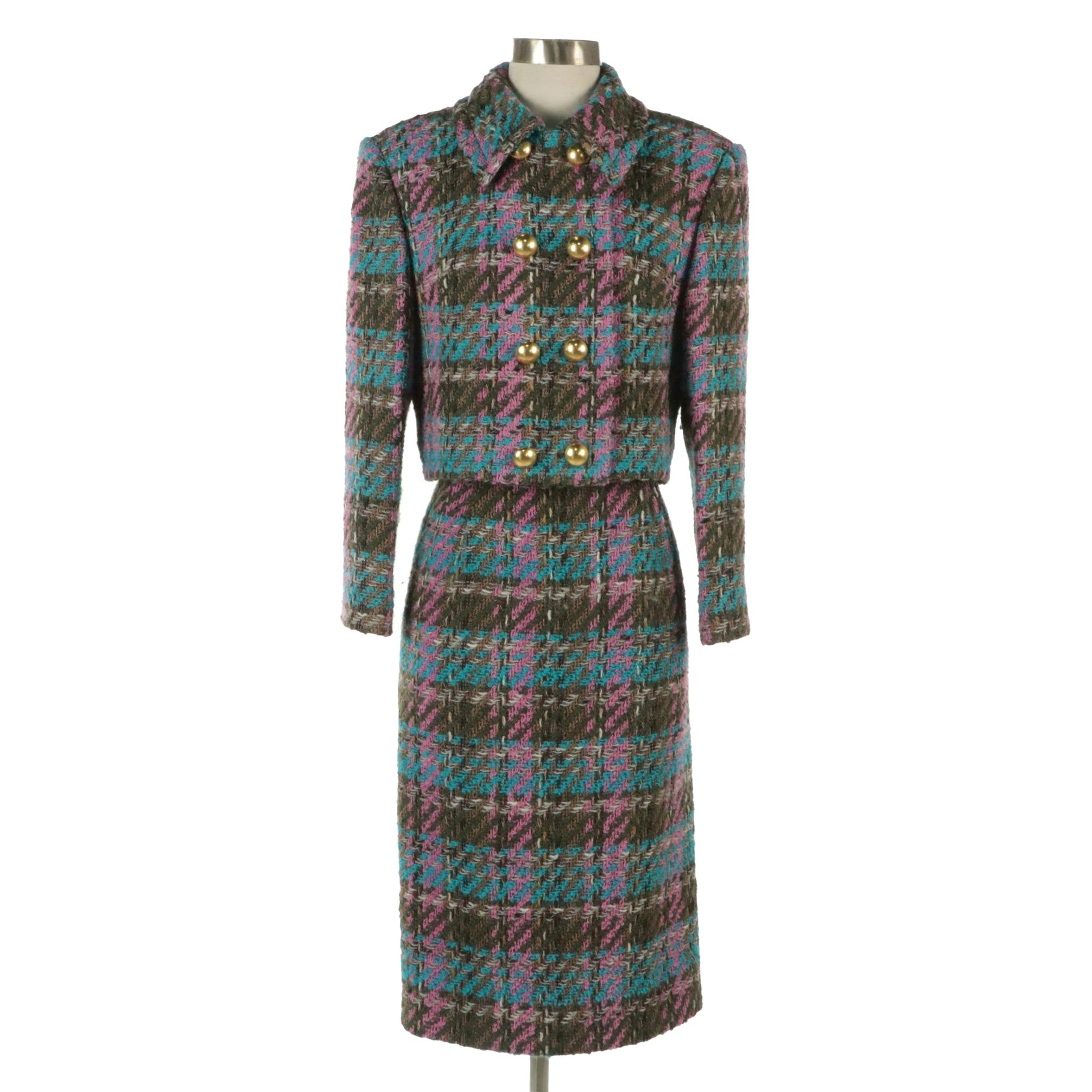 Celine Double-Breasted Skirt Suit in Bouclé Knit Wool