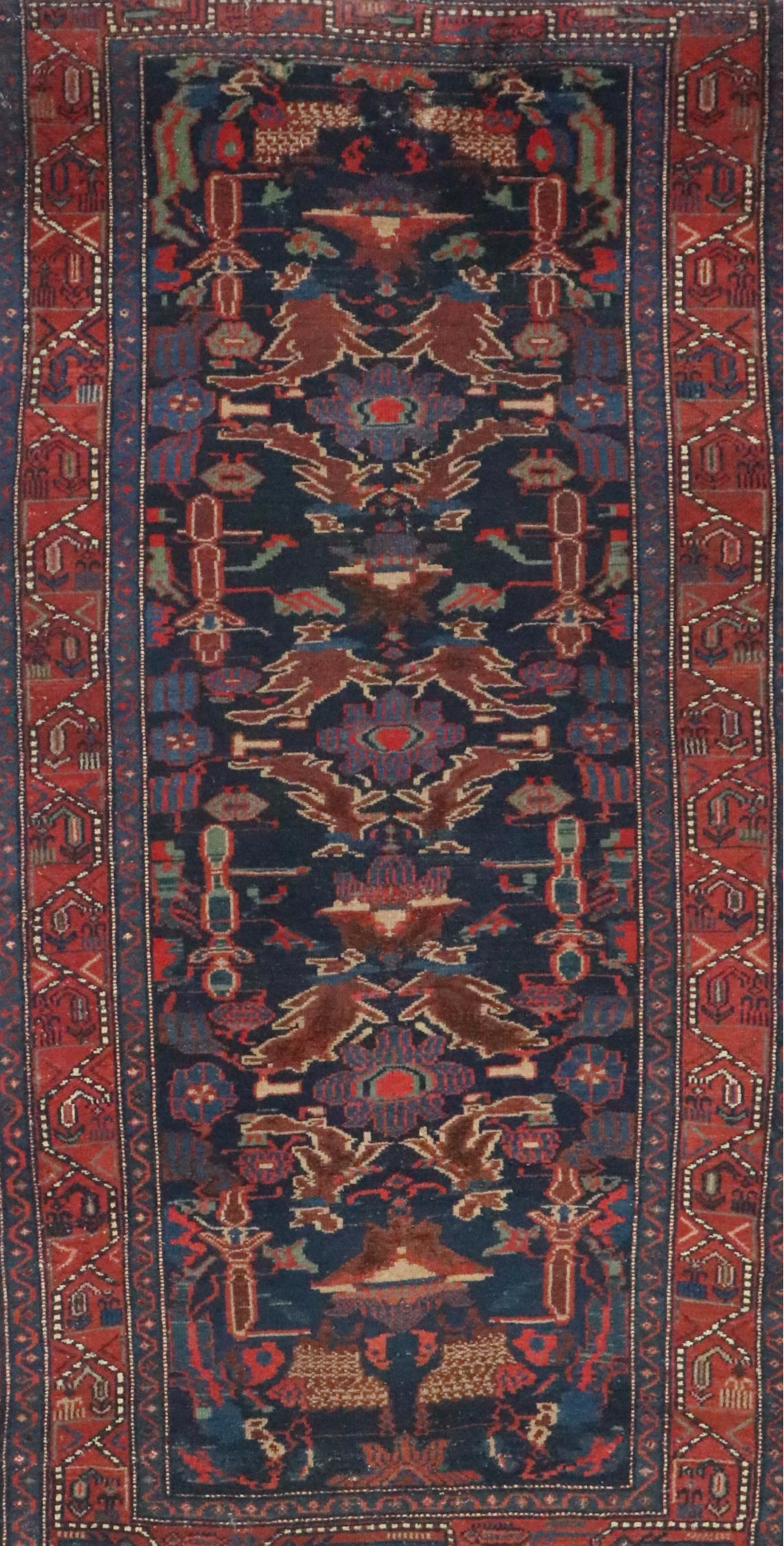 3'8 x 7' Hand-Knotted Persian Hamadan Area Rug, Semi-Antique