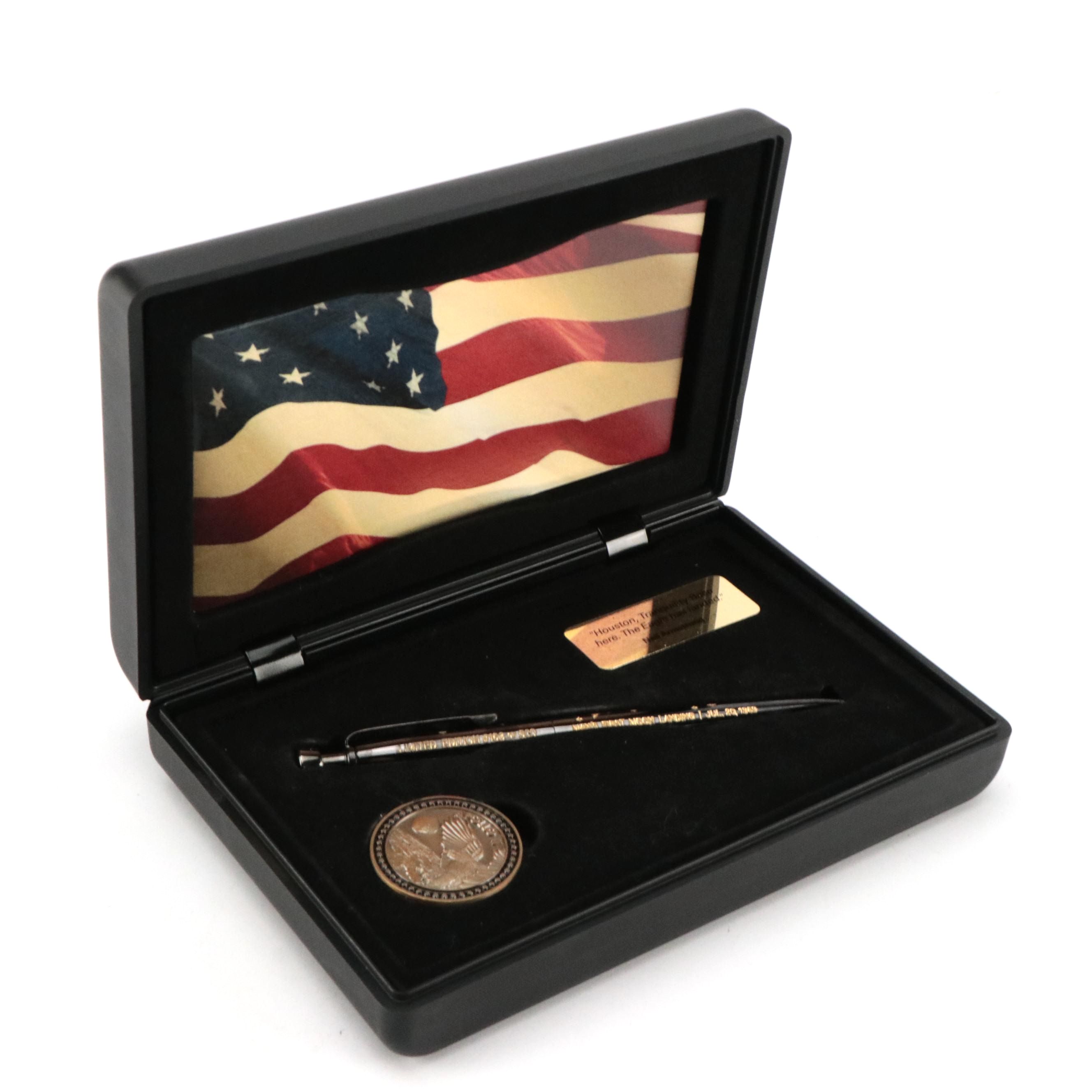 Fisher Space Program Apollo 11 Metal Ballpoint Pen with Case and Medallion