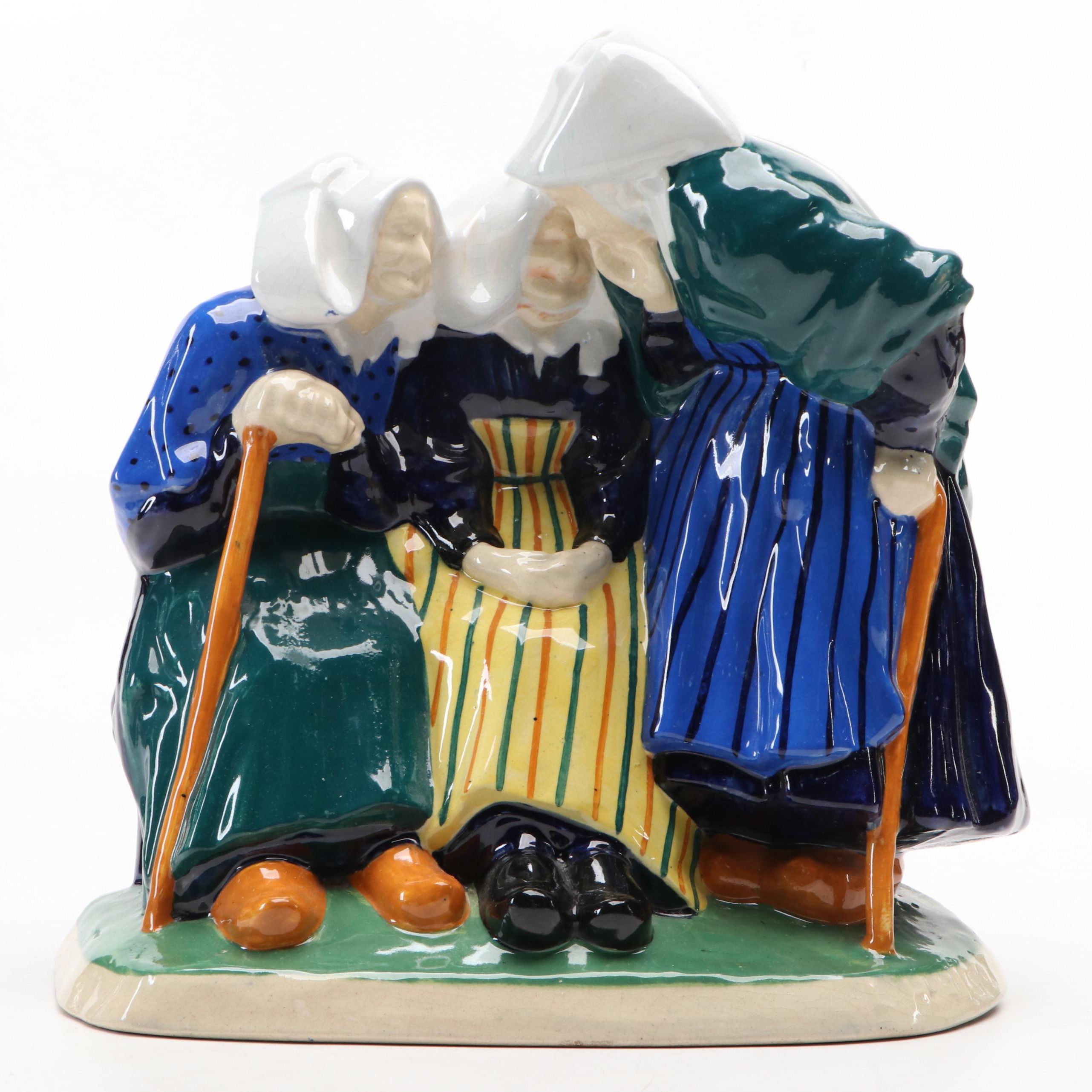 Henriot Quimper "The Three Gossips" Ceramic Figurine, Mid-20th Century