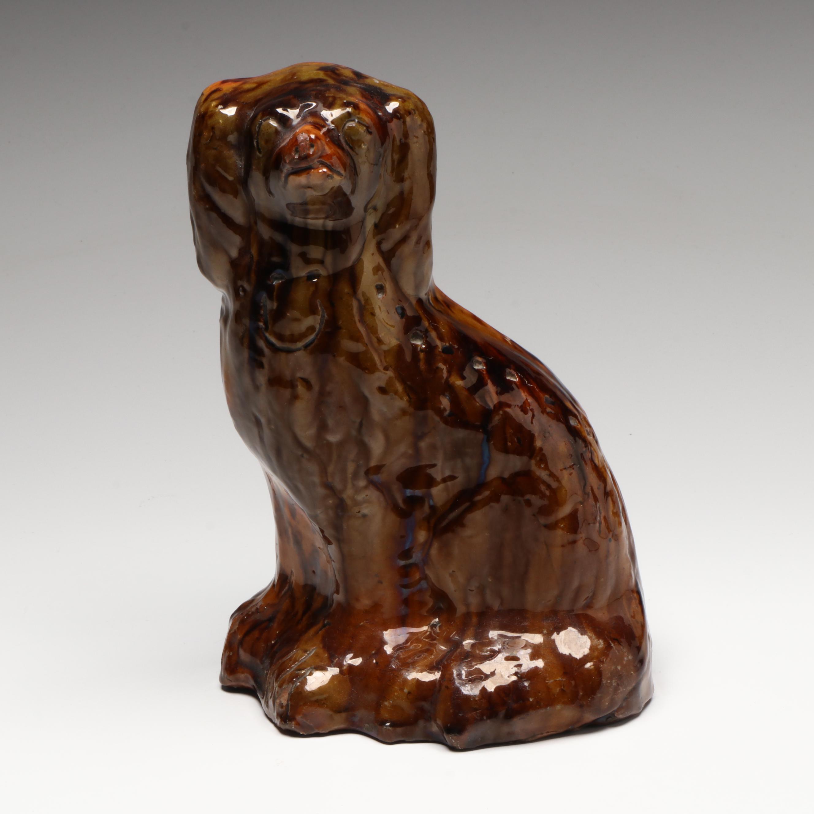 Rockingham Bennington Glazed Spaniel Figurine, Late 19th/Early 20th Century