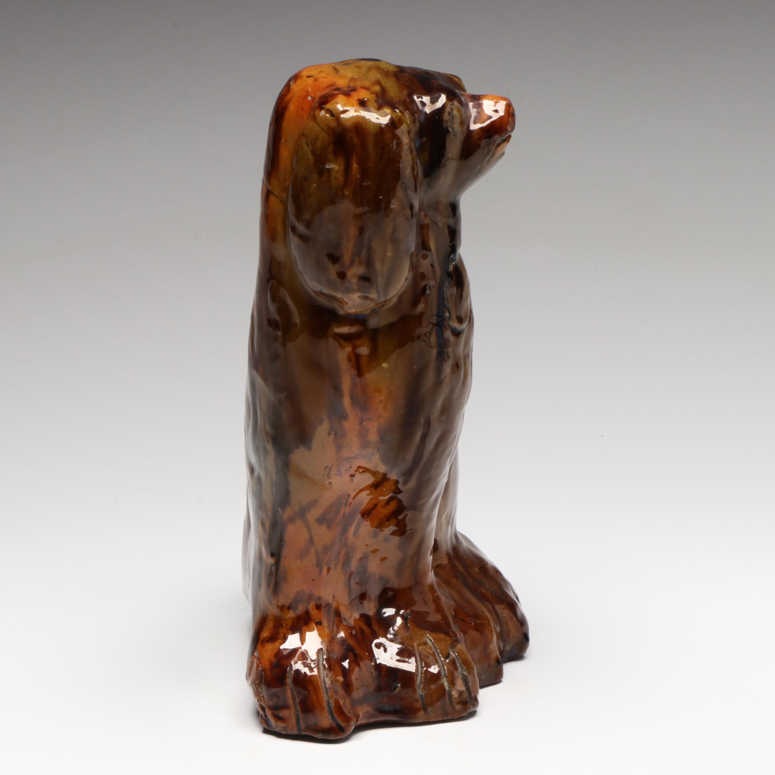 Rockingham Bennington Glazed Spaniel Figurine, Late 19th/Early 20th Century