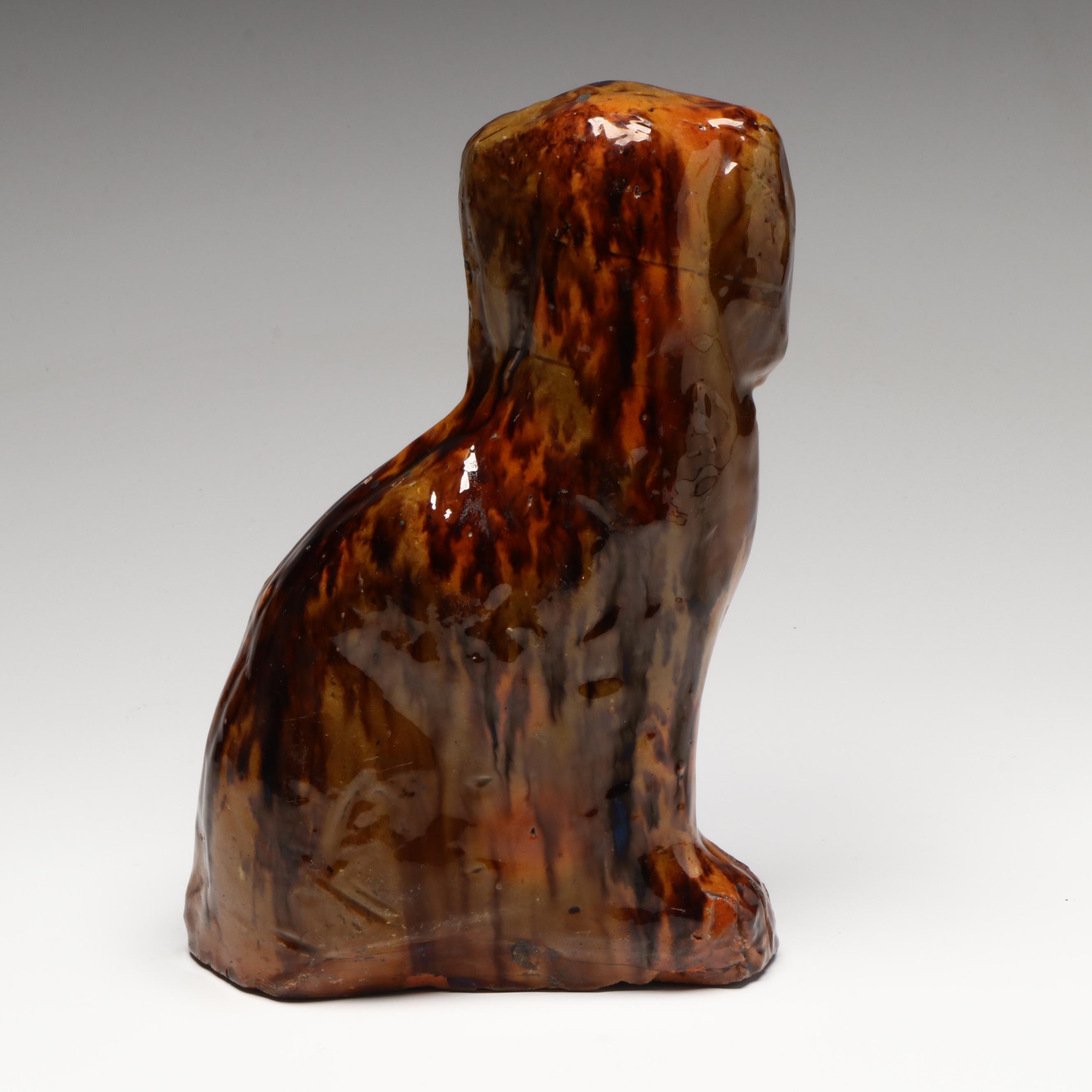 Rockingham Bennington Glazed Spaniel Figurine, Late 19th/Early 20th Century