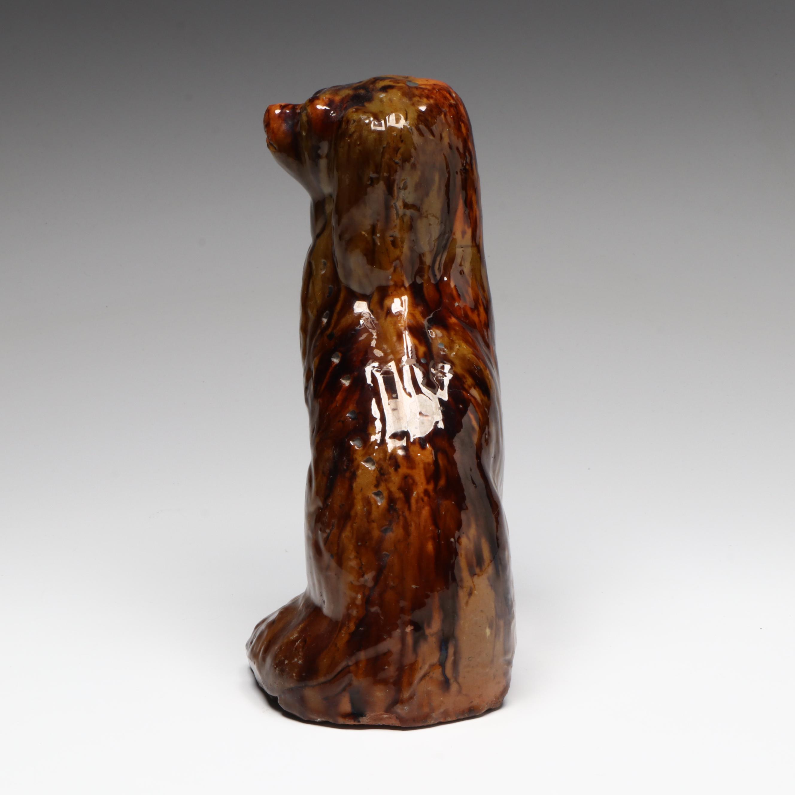 Rockingham Bennington Glazed Spaniel Figurine, Late 19th/Early 20th Century