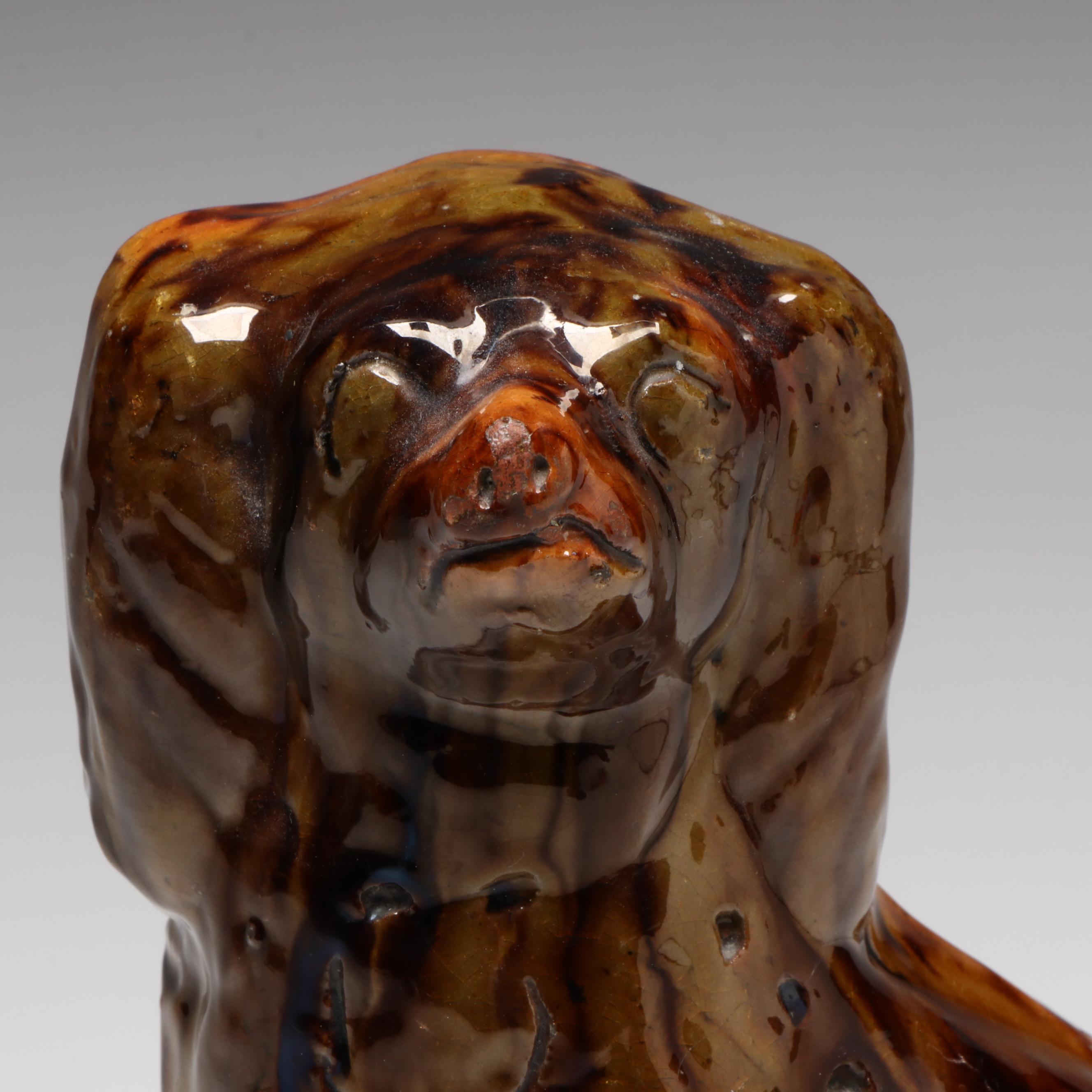 Rockingham Bennington Glazed Spaniel Figurine, Late 19th/Early 20th Century