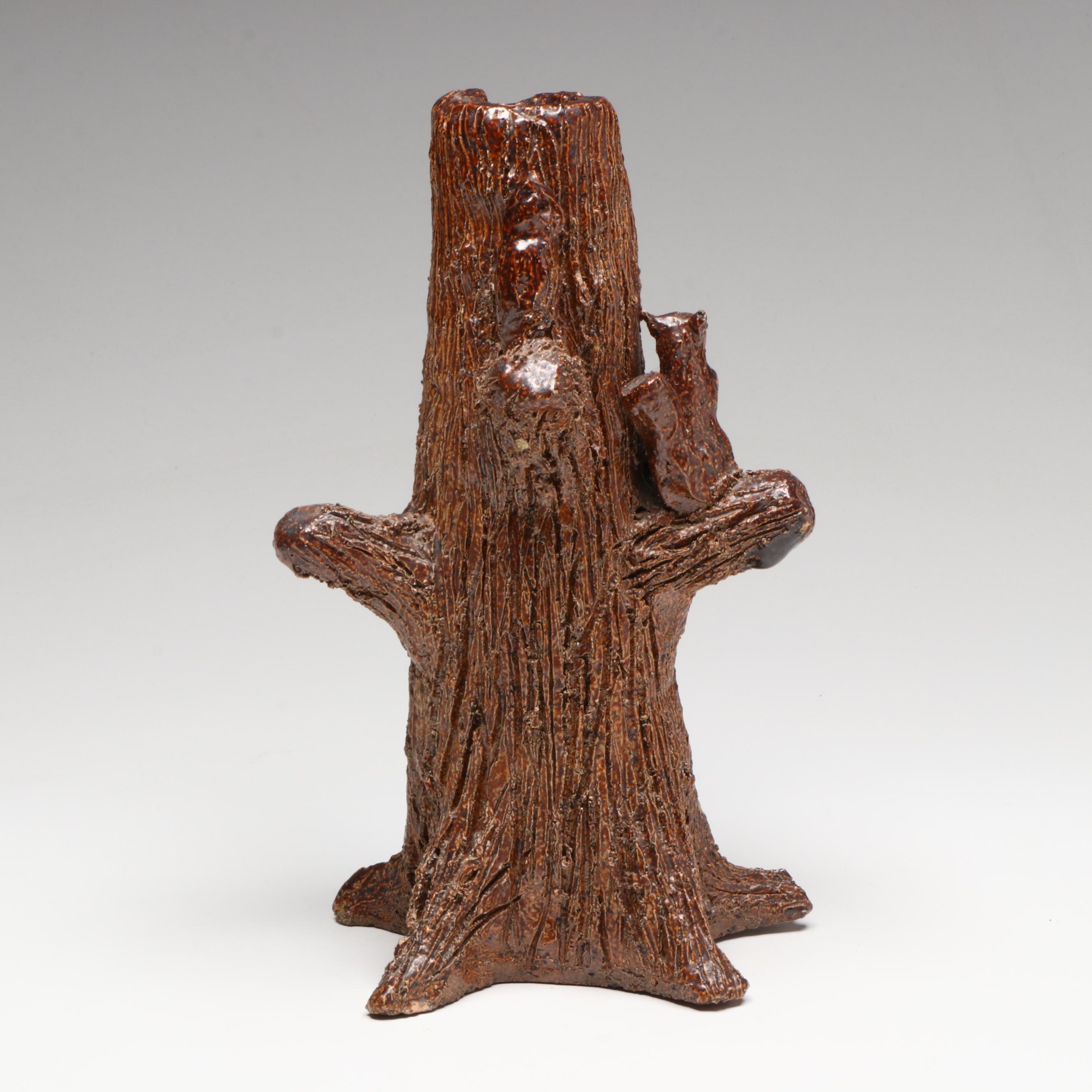 Sewer Tile Glazed Stoneware Tree Trunk and Raccoons, 19th Century