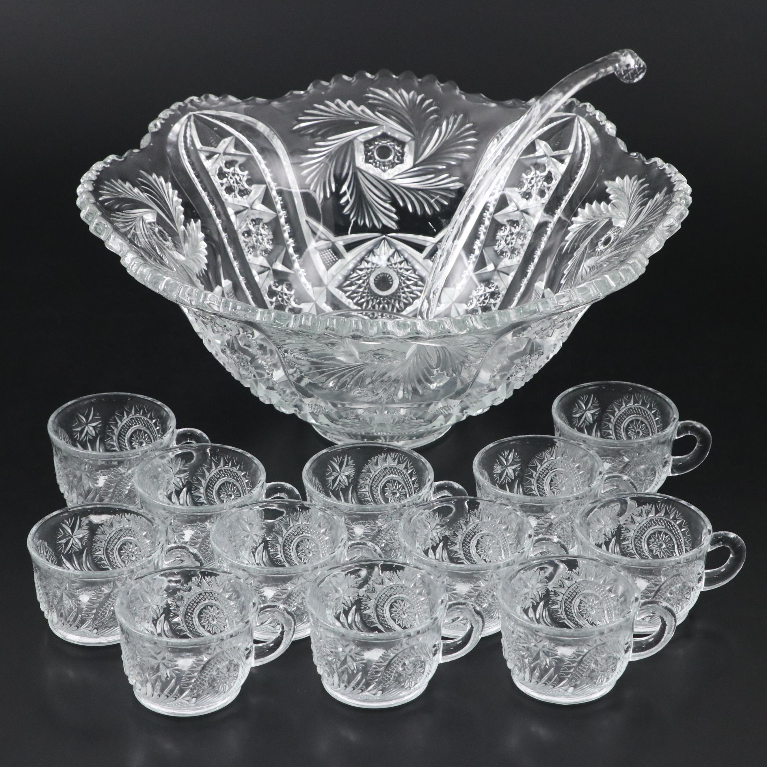 L. E. Smith Pressed Glass Punch Set, 1950s