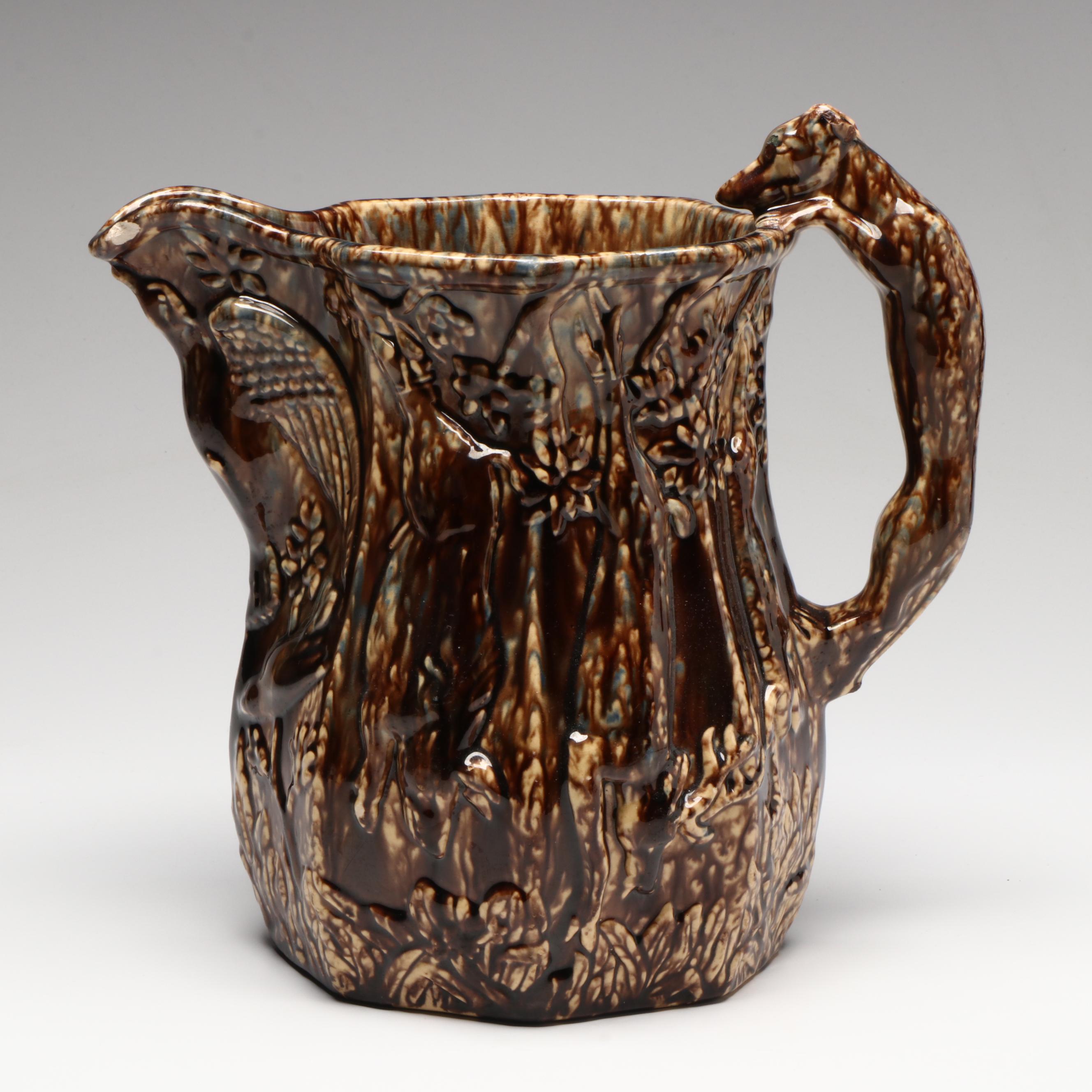 Rockingham Glazed Hound-Handled Earthenware Pitcher, Mid-19th Century