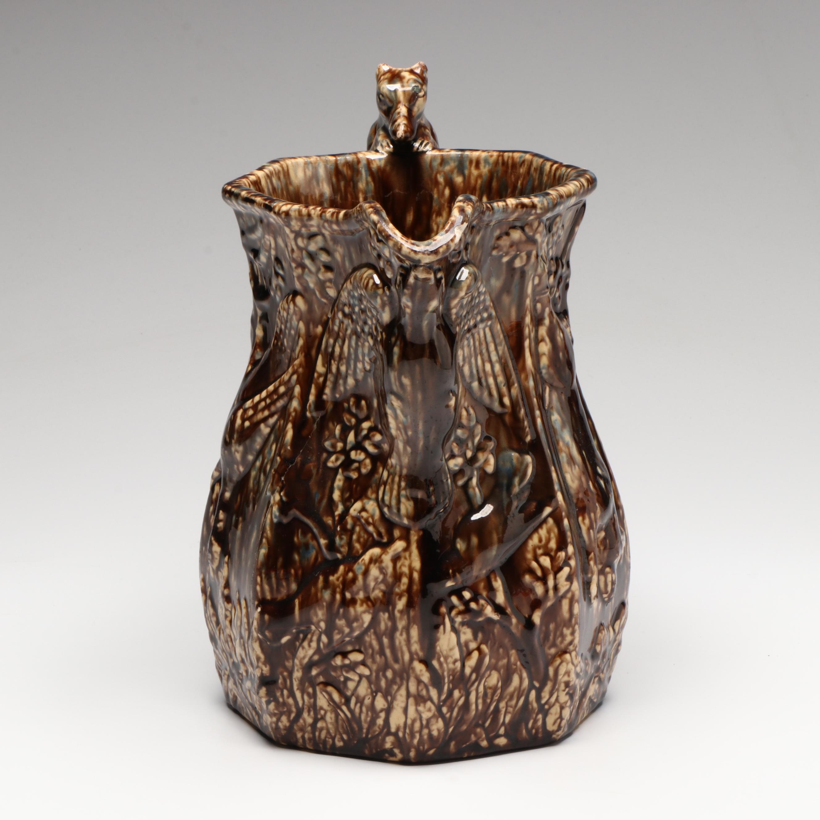 Rockingham Glazed Hound-Handled Earthenware Pitcher, Mid-19th Century