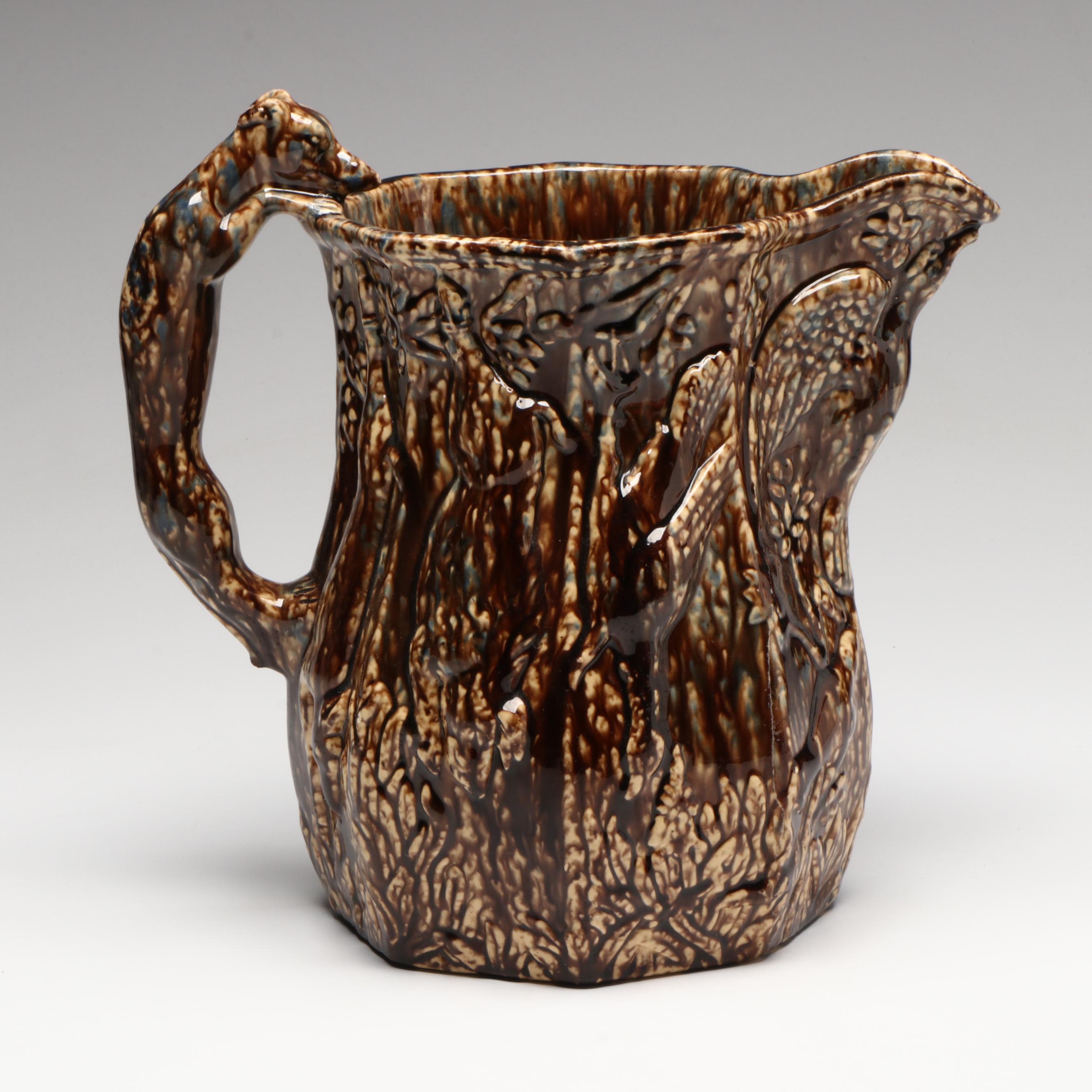 Rockingham Glazed Hound-Handled Earthenware Pitcher, Mid-19th Century