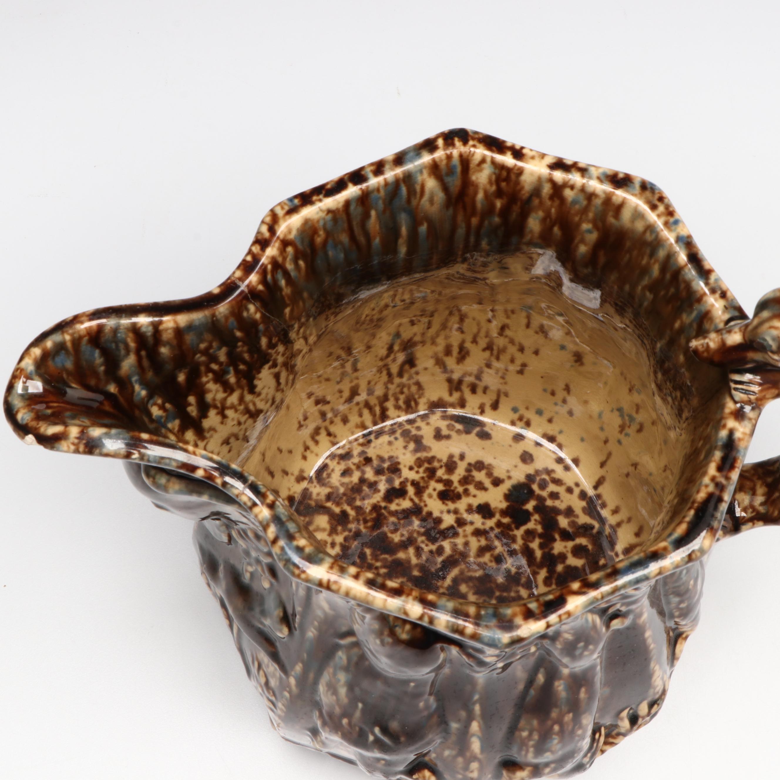 Rockingham Glazed Hound-Handled Earthenware Pitcher, Mid-19th Century