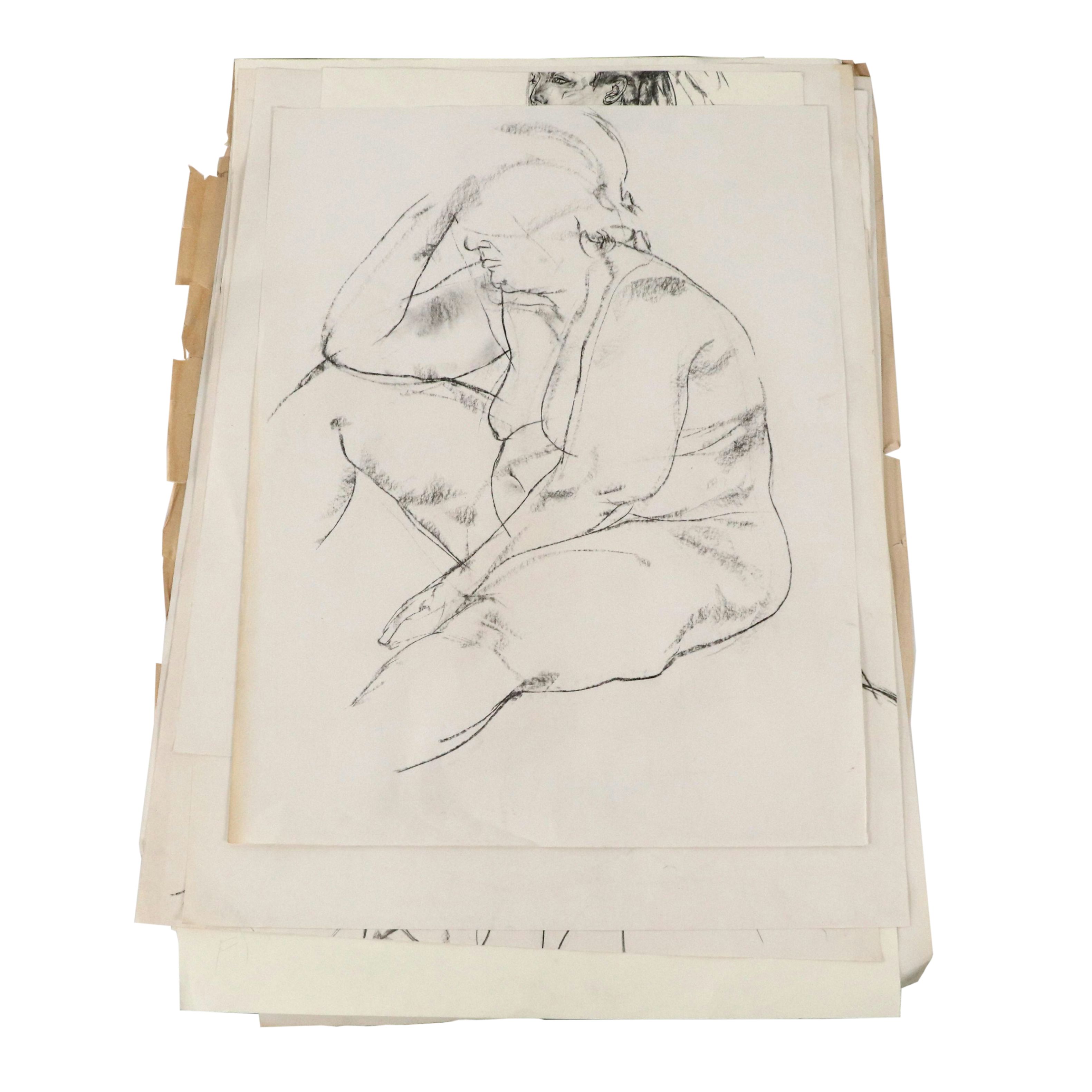 Paul Wagener Mixed Media Drawings with Figural Studies, Late 20th Century