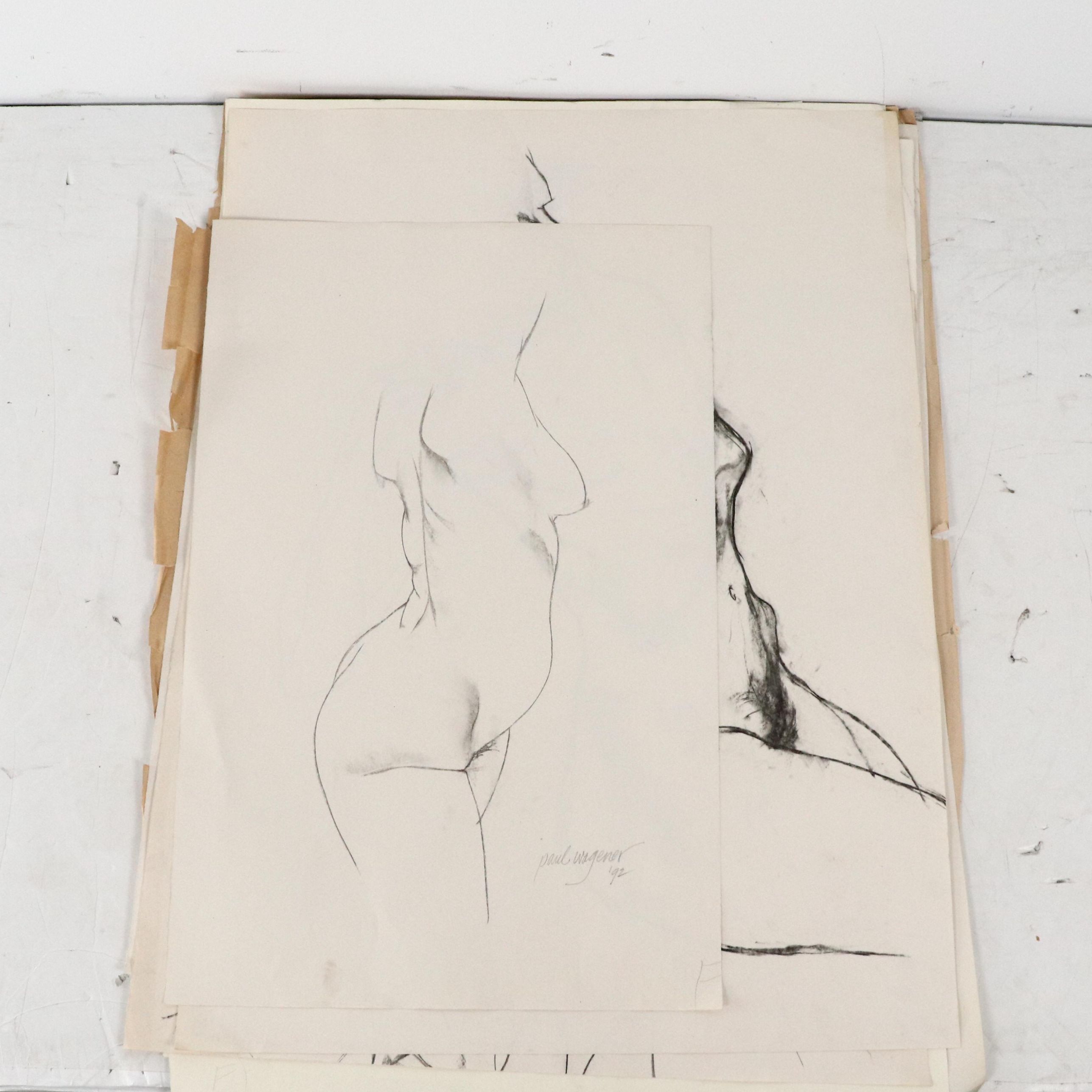 Paul Wagener Mixed Media Drawings with Figural Studies, Late 20th Century