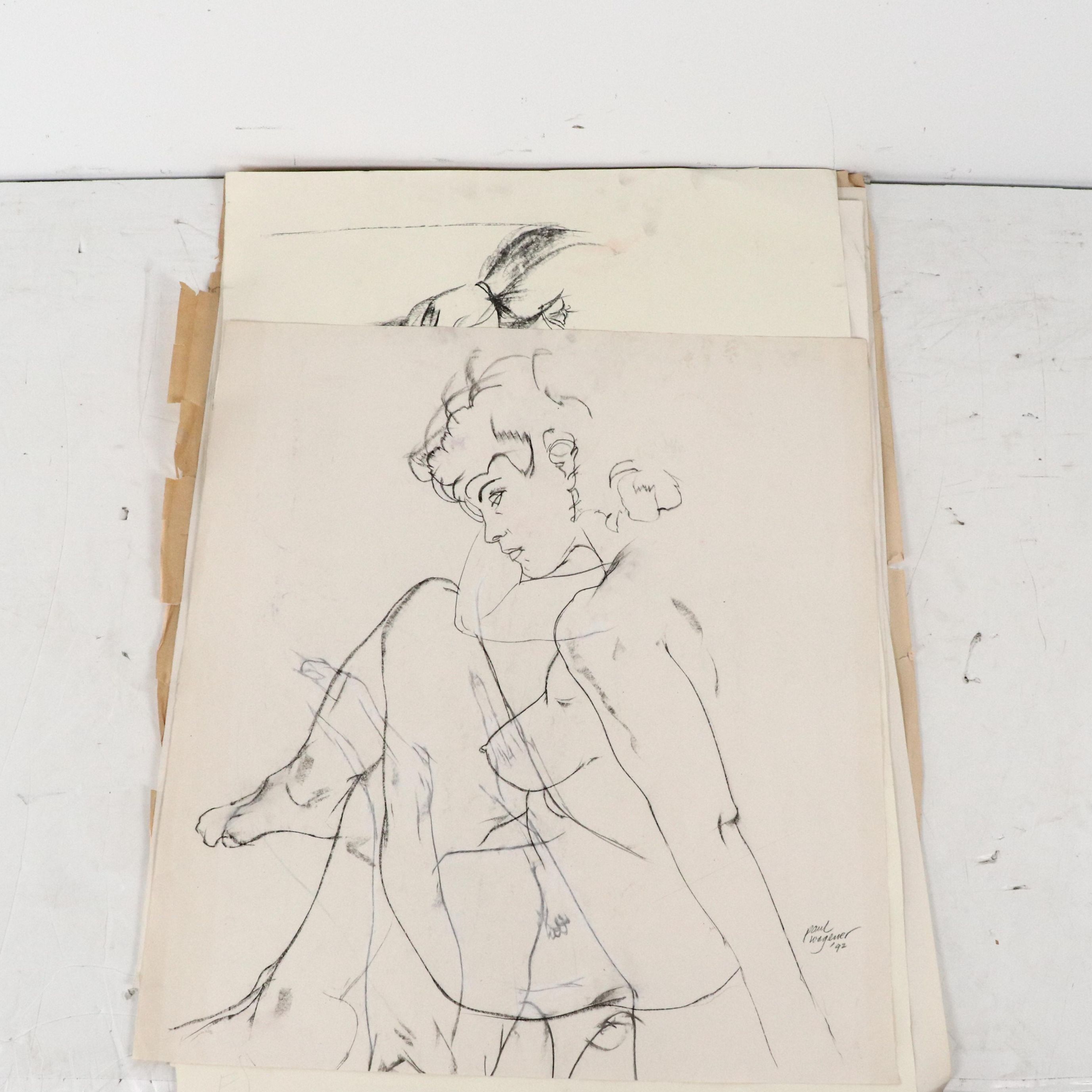 Paul Wagener Mixed Media Drawings with Figural Studies, Late 20th Century