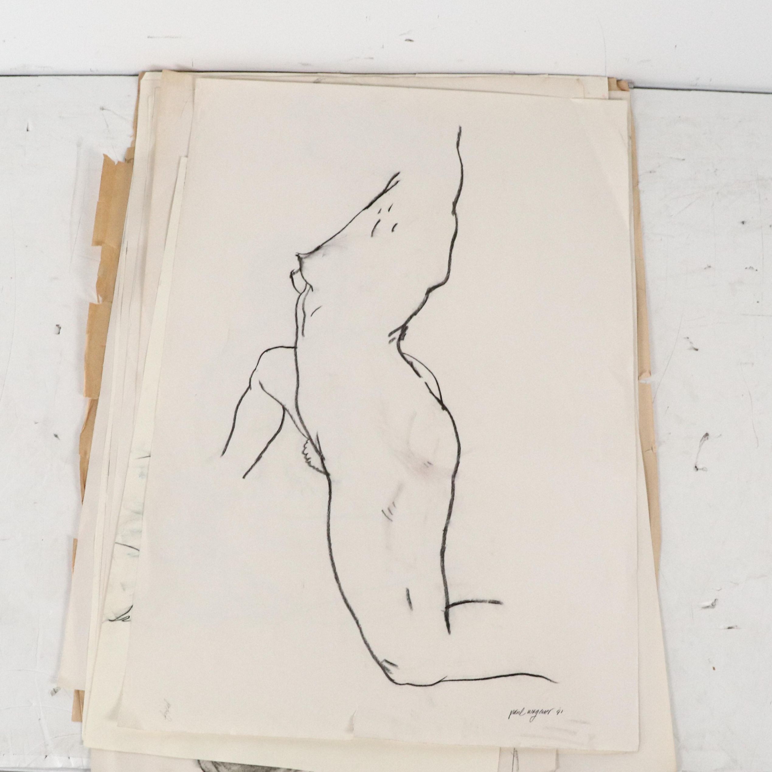 Paul Wagener Mixed Media Drawings with Figural Studies, Late 20th Century
