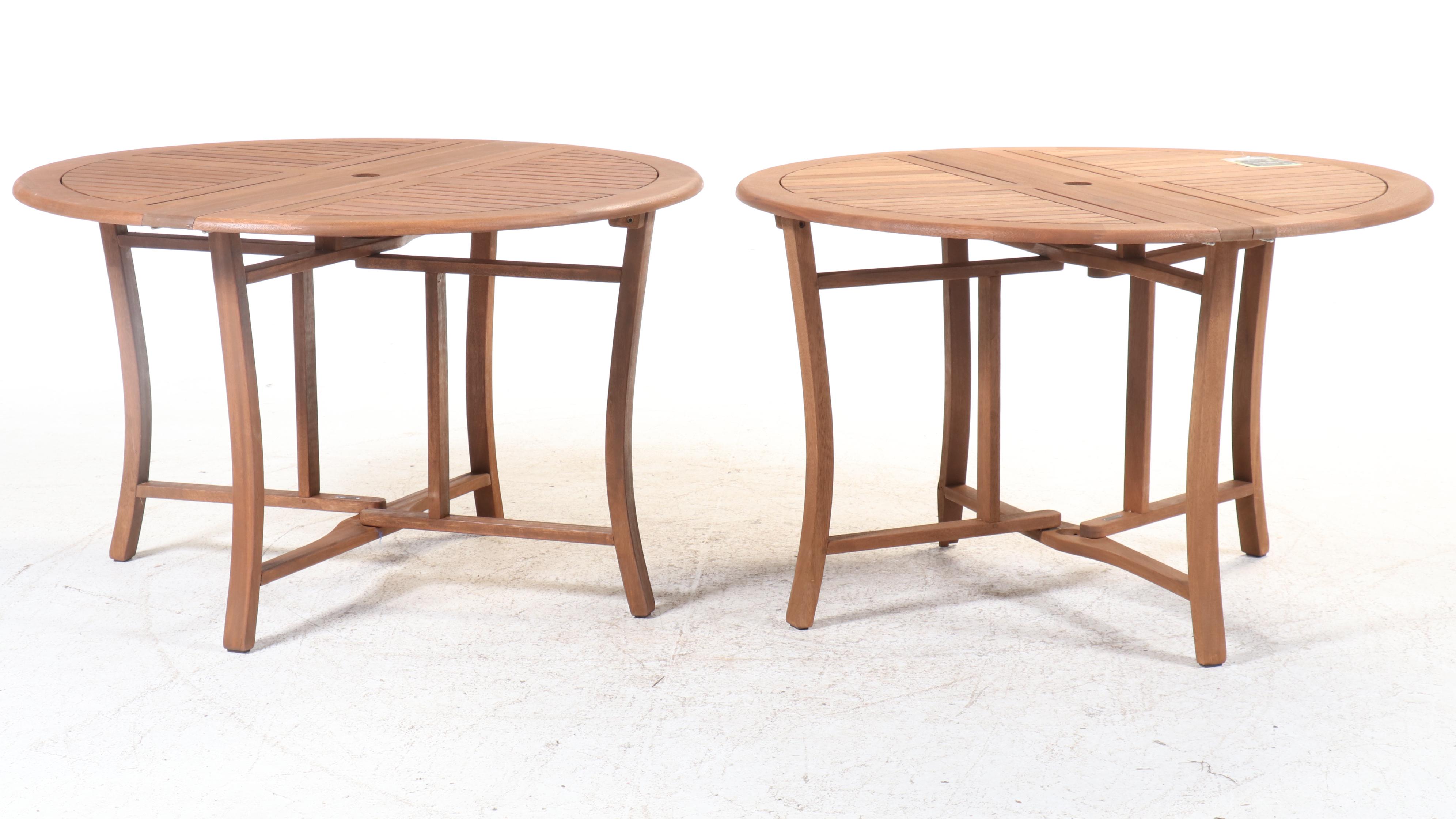Pair of Outdoor Interiors Eucalyptus Round Folding Patio Tables
