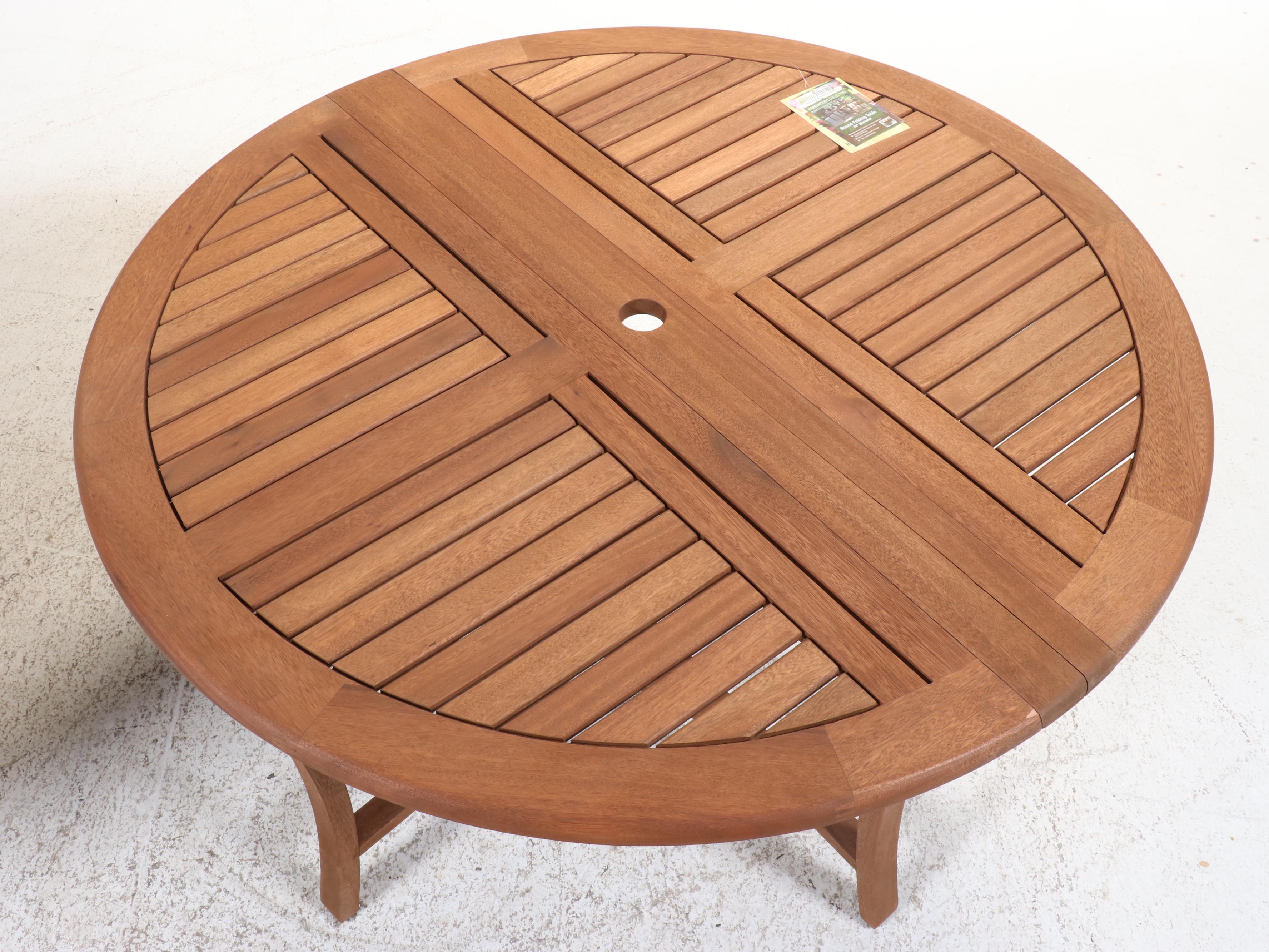 Pair of Outdoor Interiors Eucalyptus Round Folding Patio Tables
