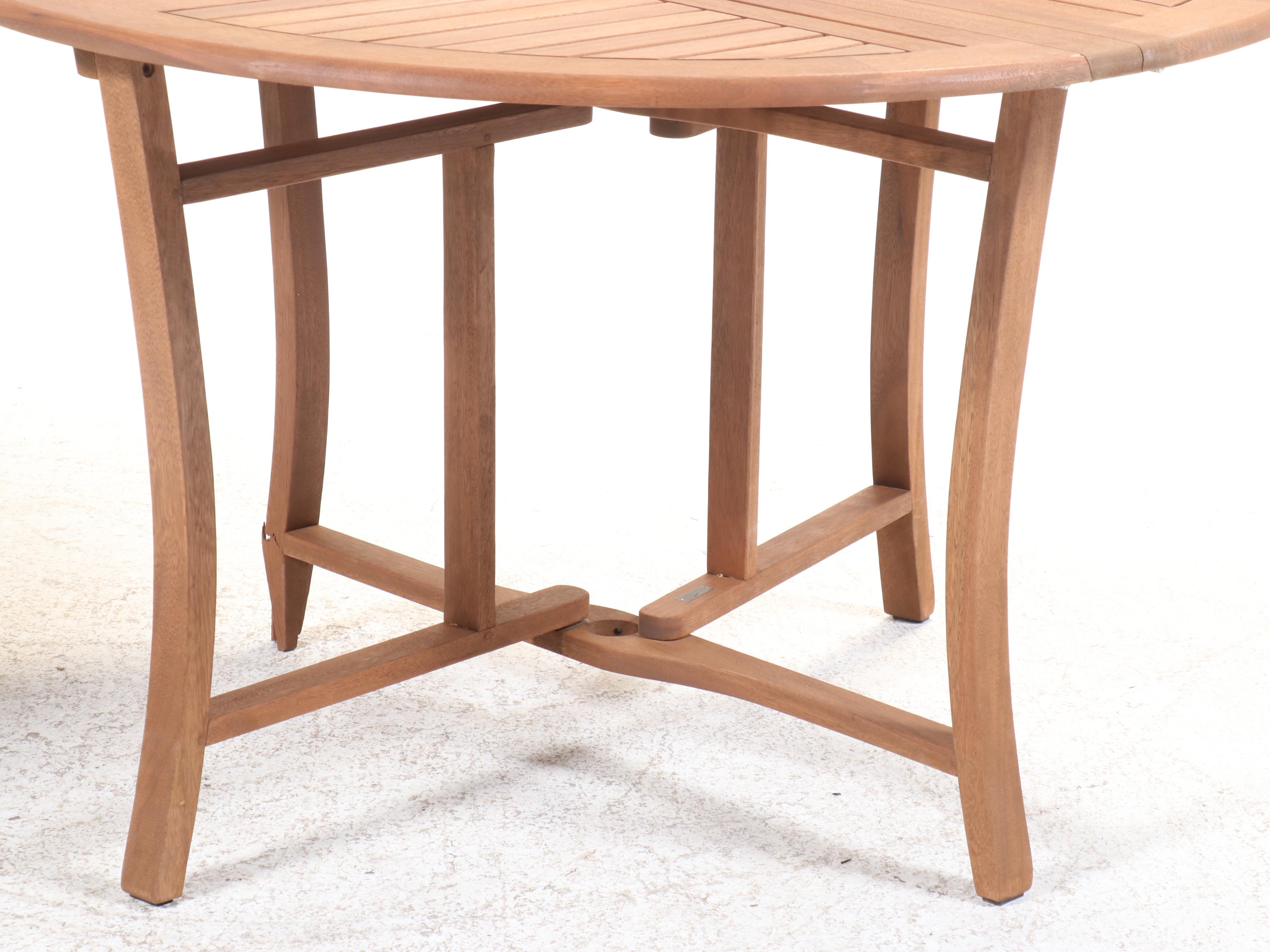 Pair of Outdoor Interiors Eucalyptus Round Folding Patio Tables