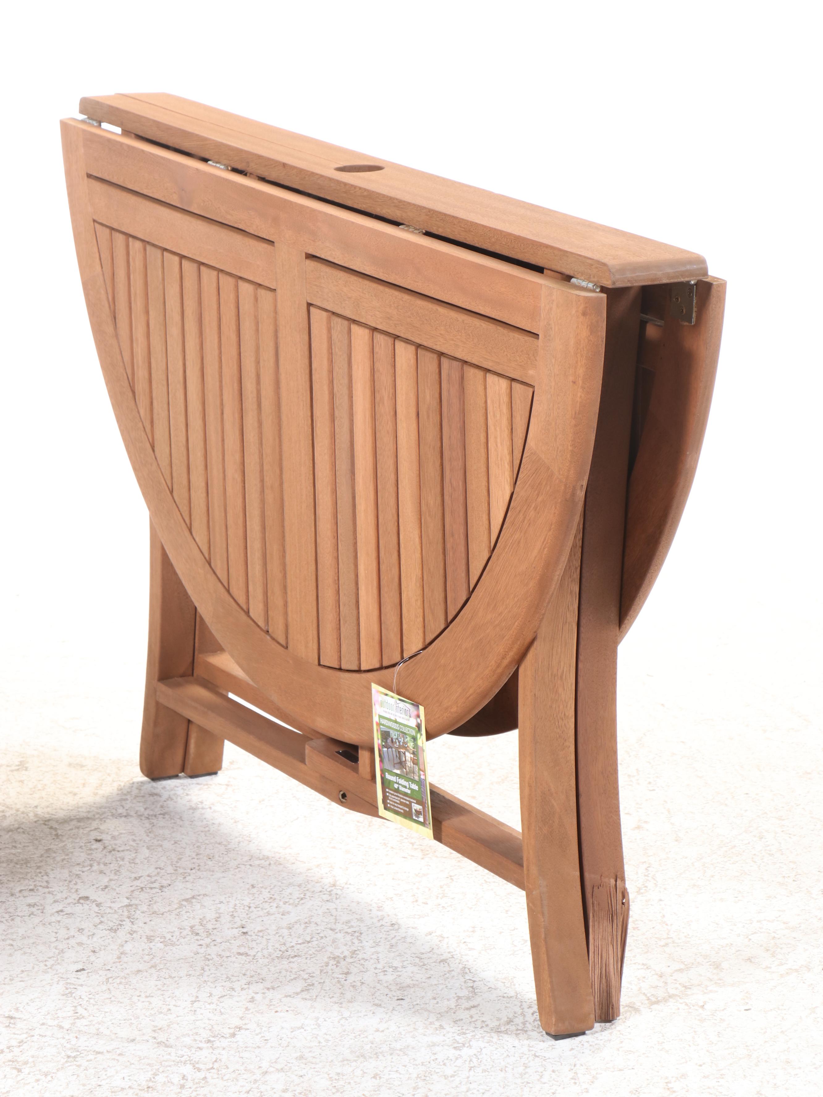 Pair of Outdoor Interiors Eucalyptus Round Folding Patio Tables