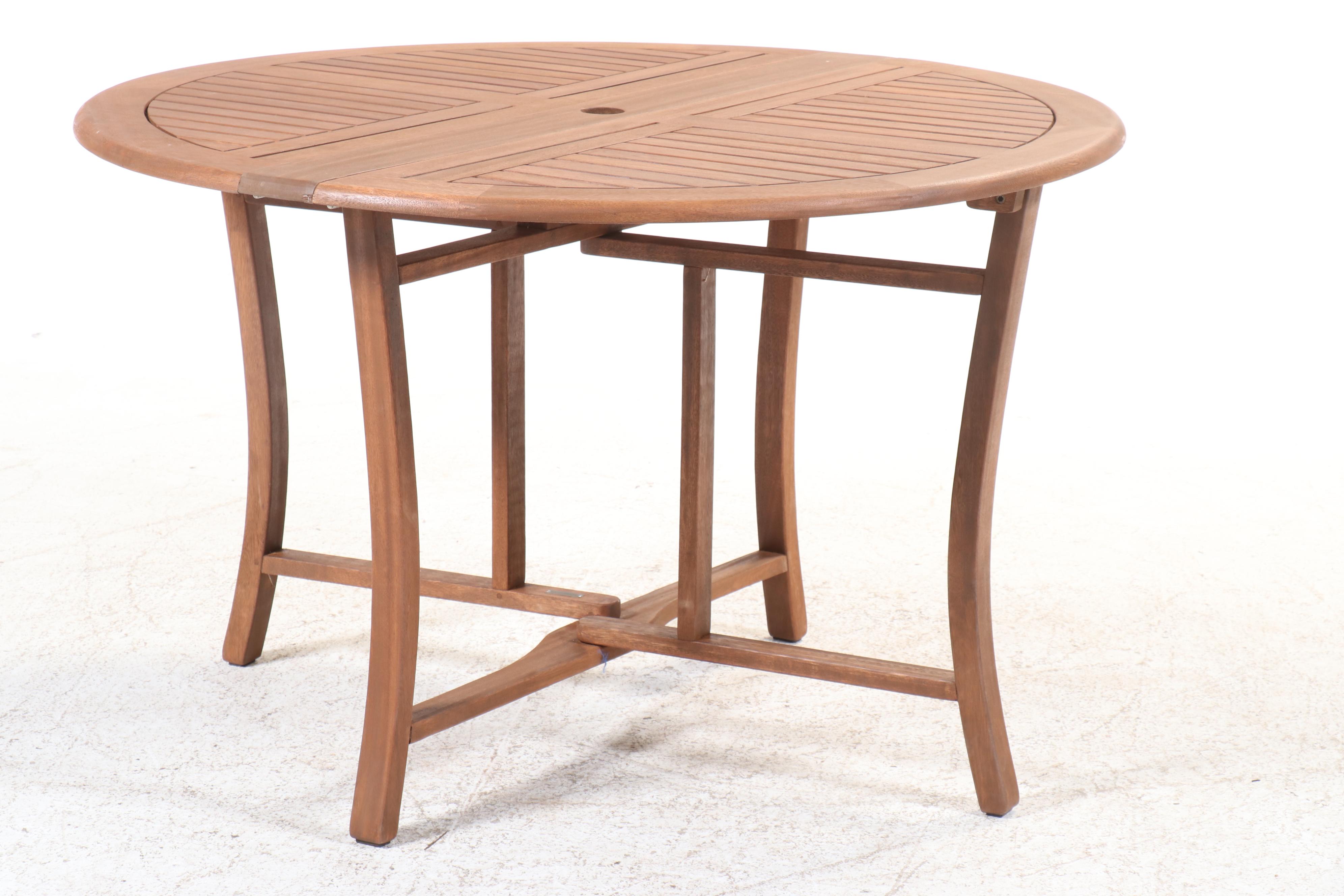 Pair of Outdoor Interiors Eucalyptus Round Folding Patio Tables
