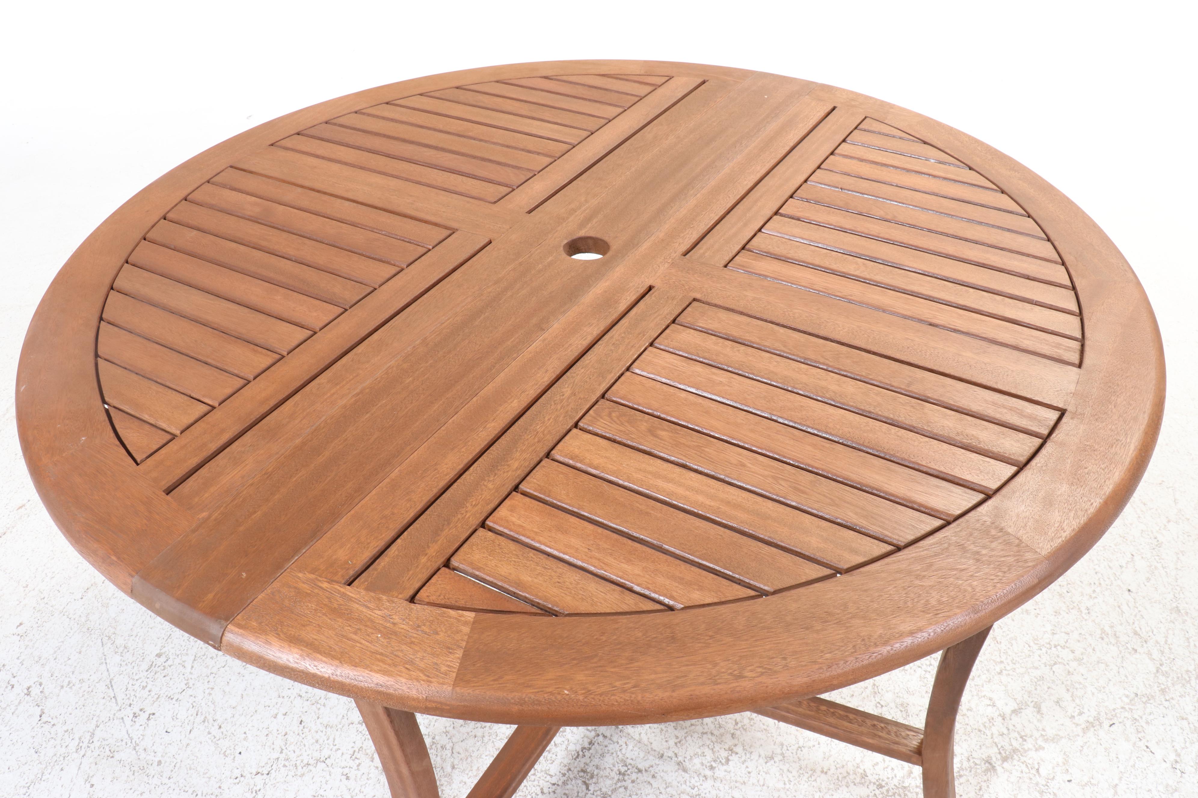 Pair of Outdoor Interiors Eucalyptus Round Folding Patio Tables