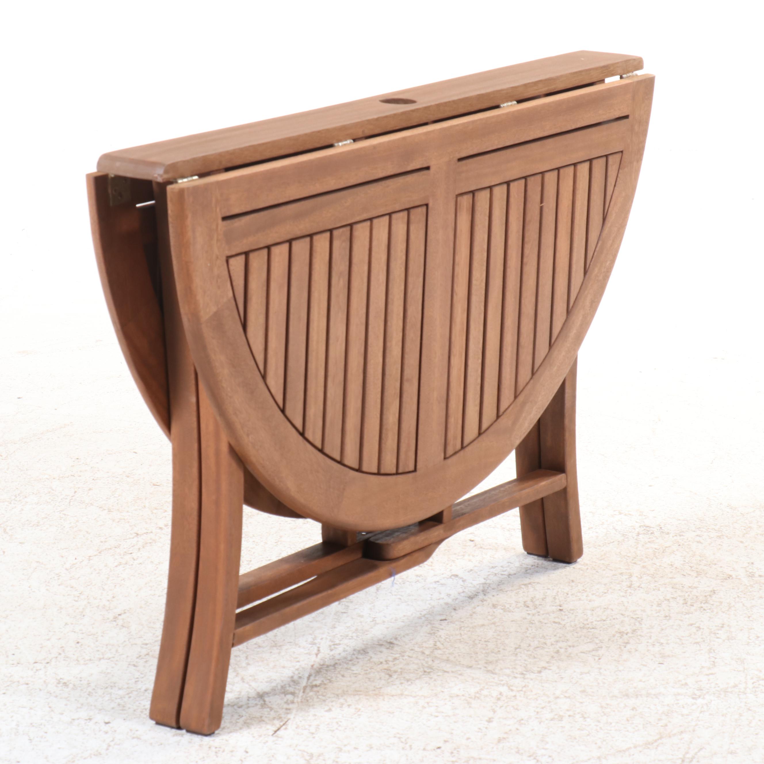 Pair of Outdoor Interiors Eucalyptus Round Folding Patio Tables