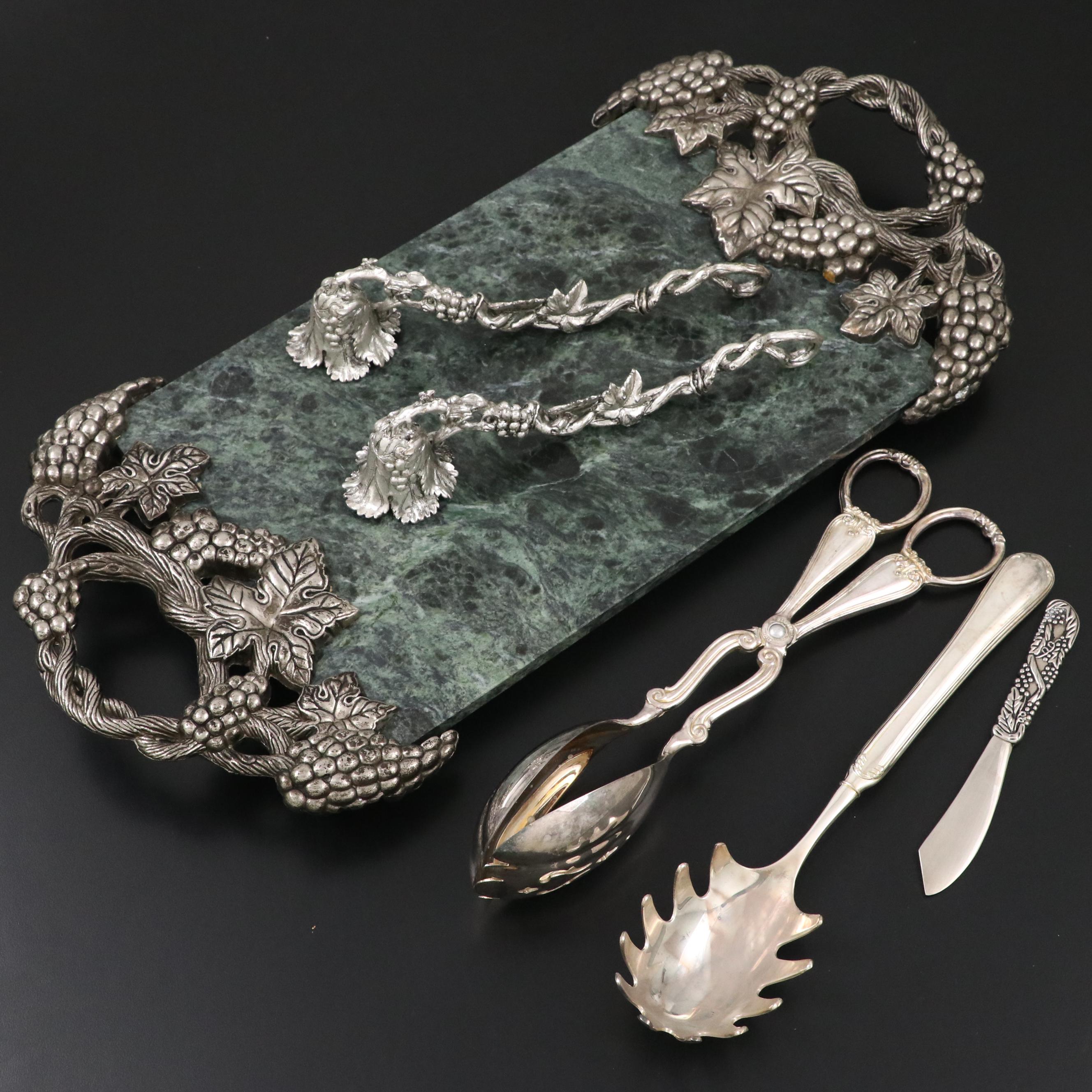 Godinger Marble and Metal Cheese Plate with Other Utensils