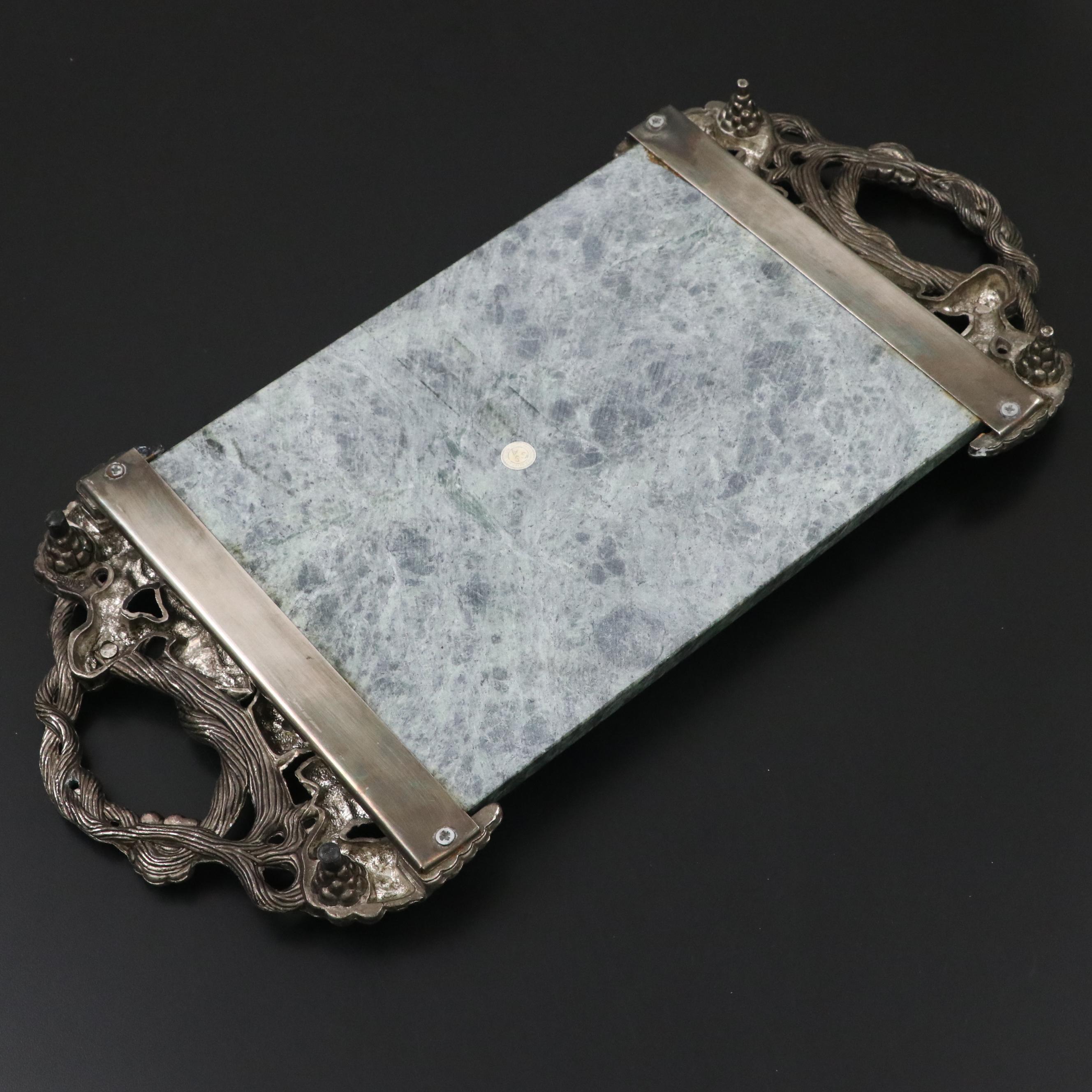 Godinger Marble and Metal Cheese Plate with Other Utensils