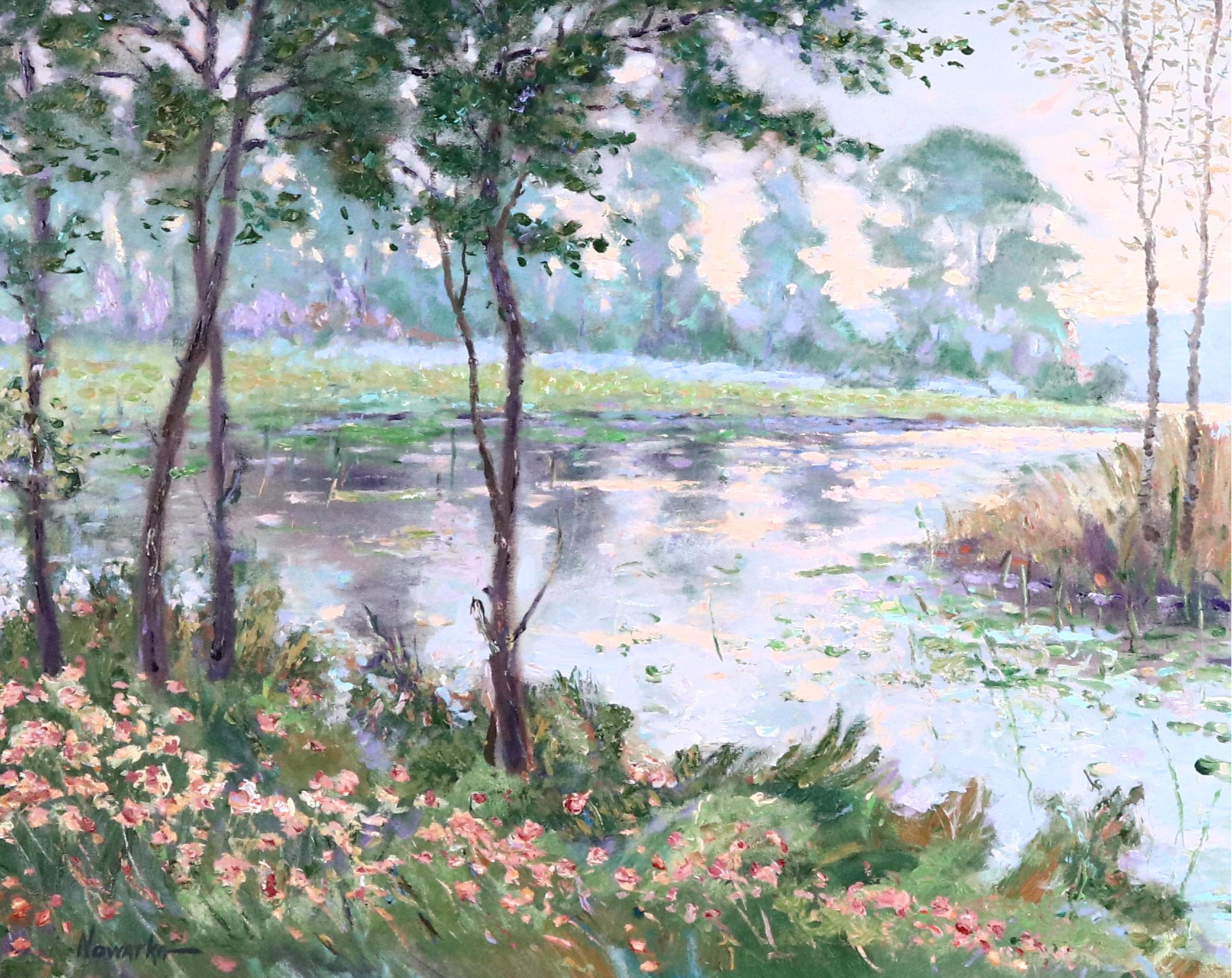 Walt Nowatka Impressionist Style River Landscape Oil Painting, Late 20th Century