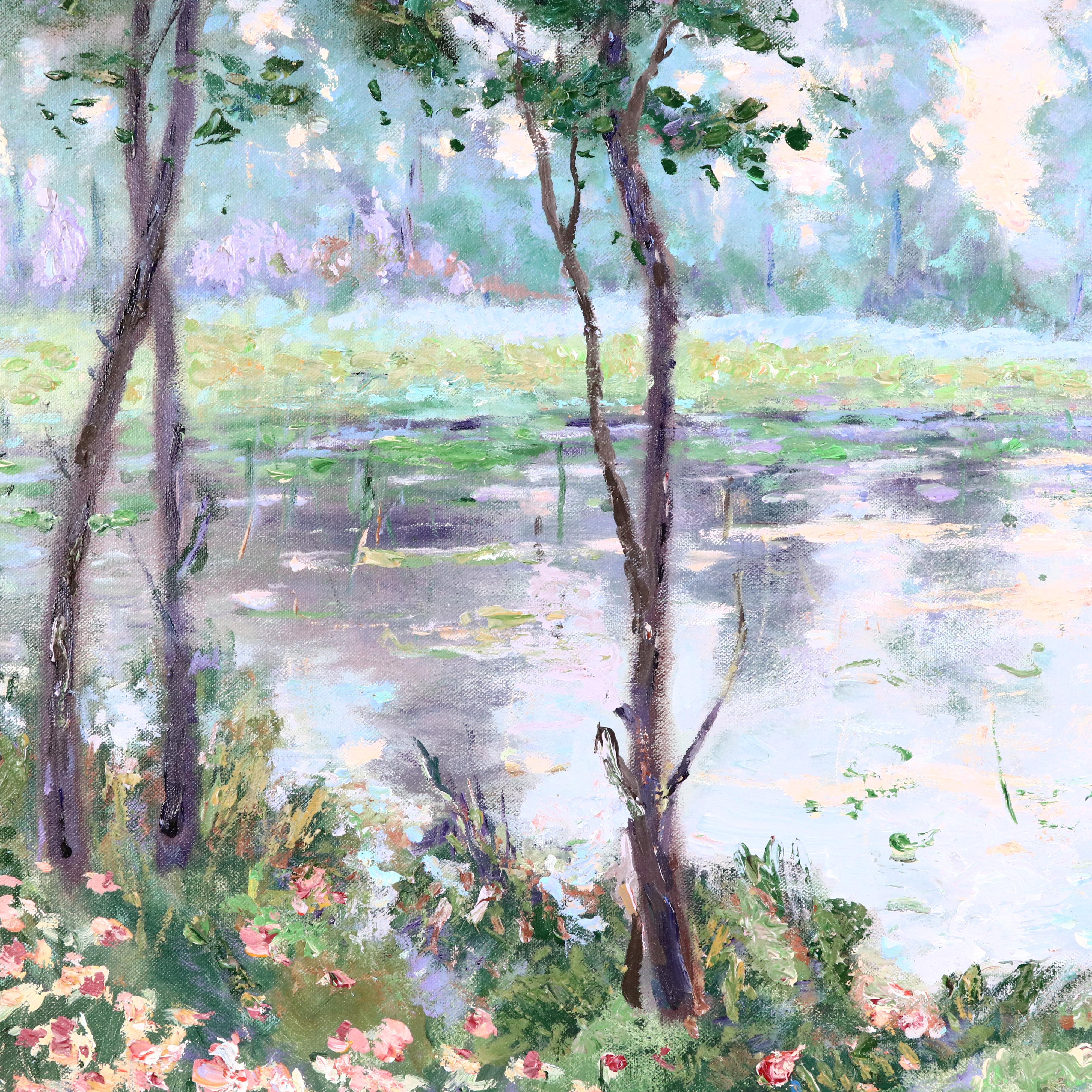 Walt Nowatka Impressionist Style River Landscape Oil Painting, Late 20th Century