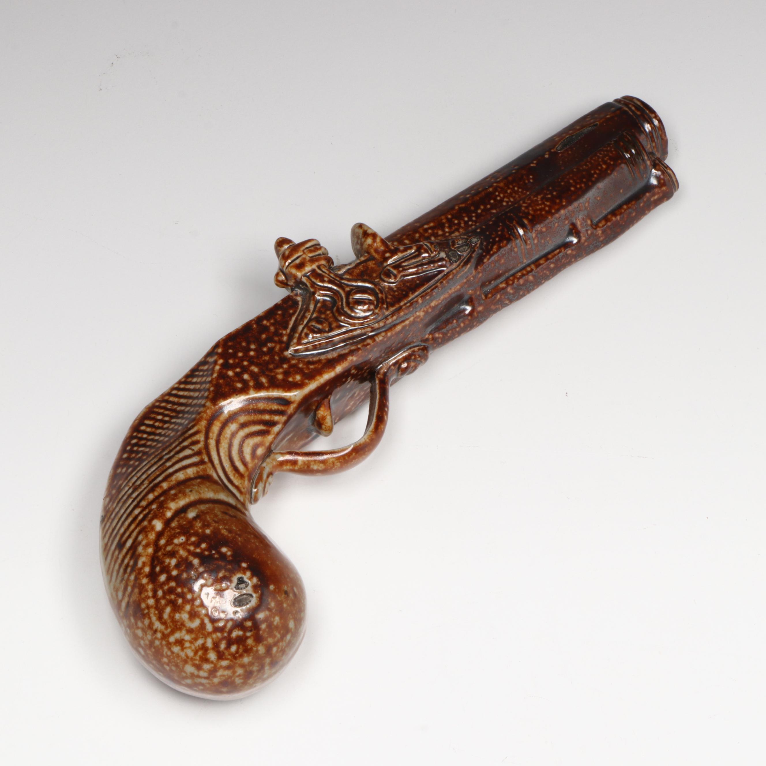 Stephen Green of Lambeth Stoneware Flintlock Pistol Flask, 19th Century